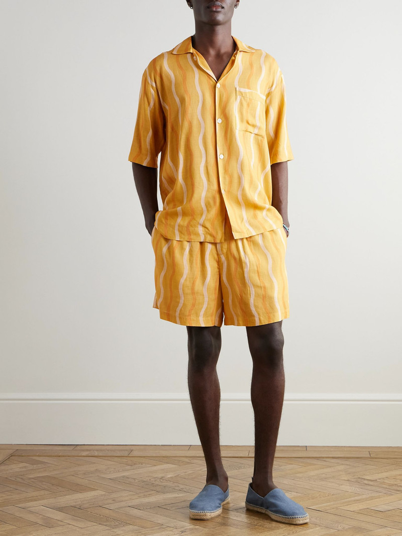 FRESCOBOL CARIOCA Lucas Printed Linen Drawstring Shorts Orange outlook