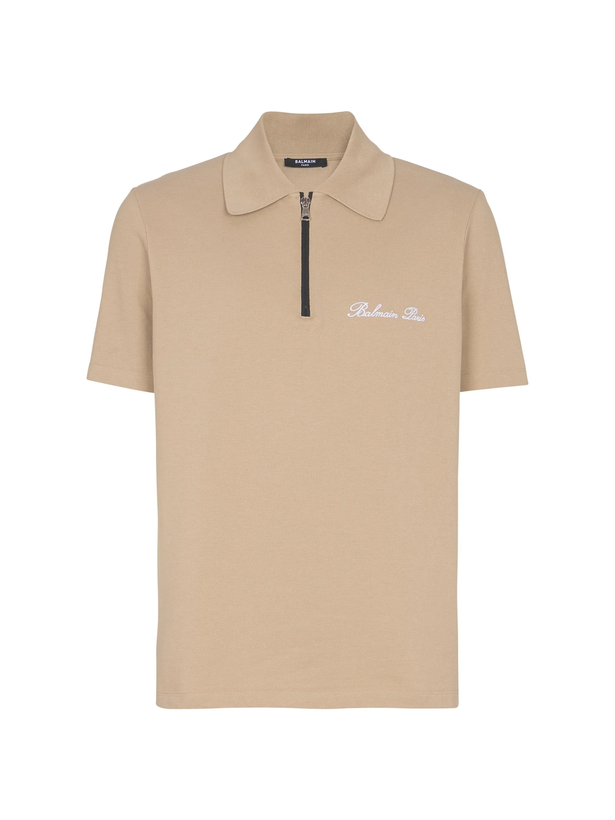 Men's Logo-Embroidered Cotton Quarter-Zip Polo Shirt - Camel Blanc - 1
