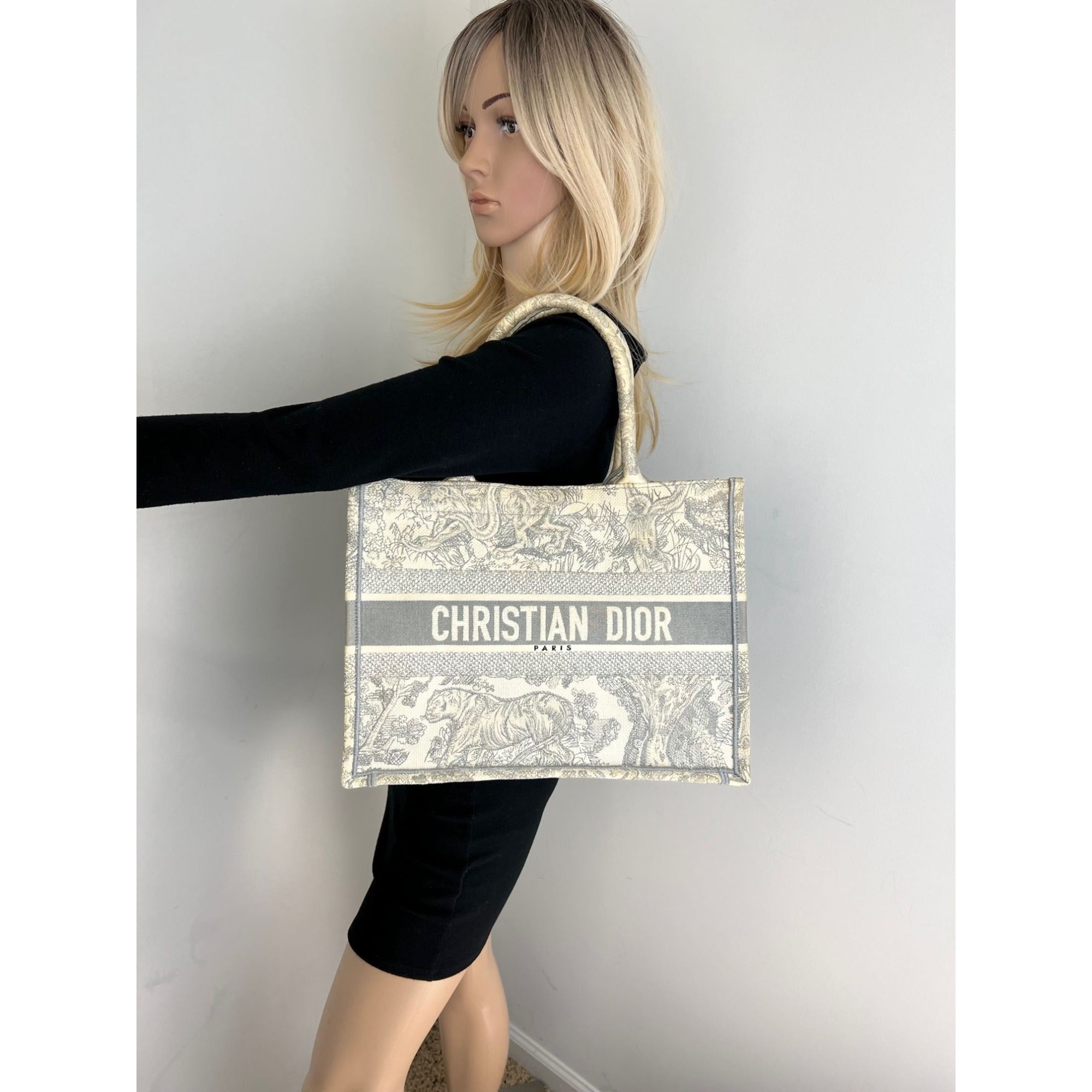 CHRISTIAN DIOR Canvas Embroidered Medium Dioriviera Grey Tote - 13