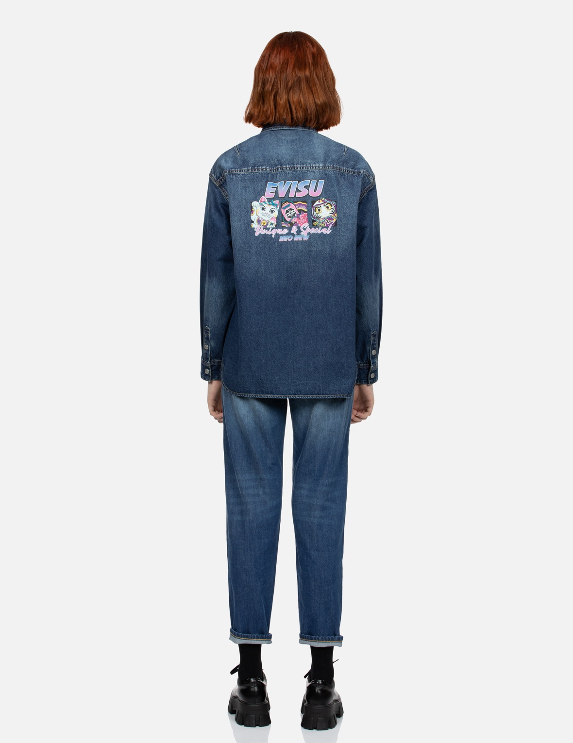 LOGO EMBOSSED POCKET AND MULTI-PRINT BOYFRIEND DENIM SHIRT - 5