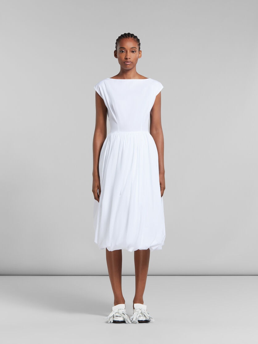 WHITE BIO POPLIN BALLOON DRESS - 2