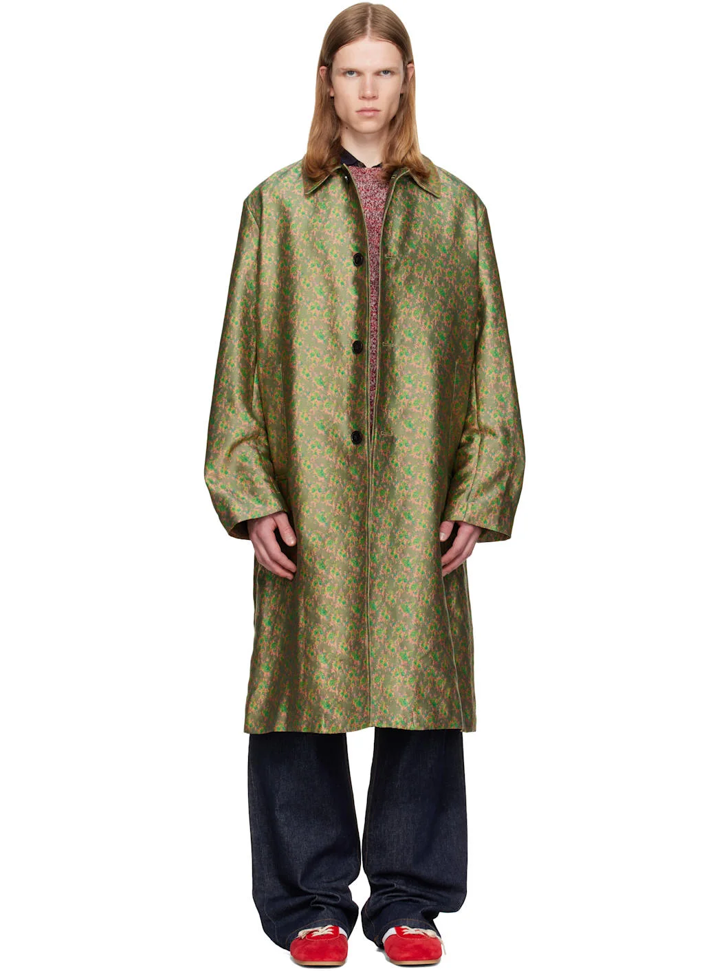 Green Jacquard Coat - 1