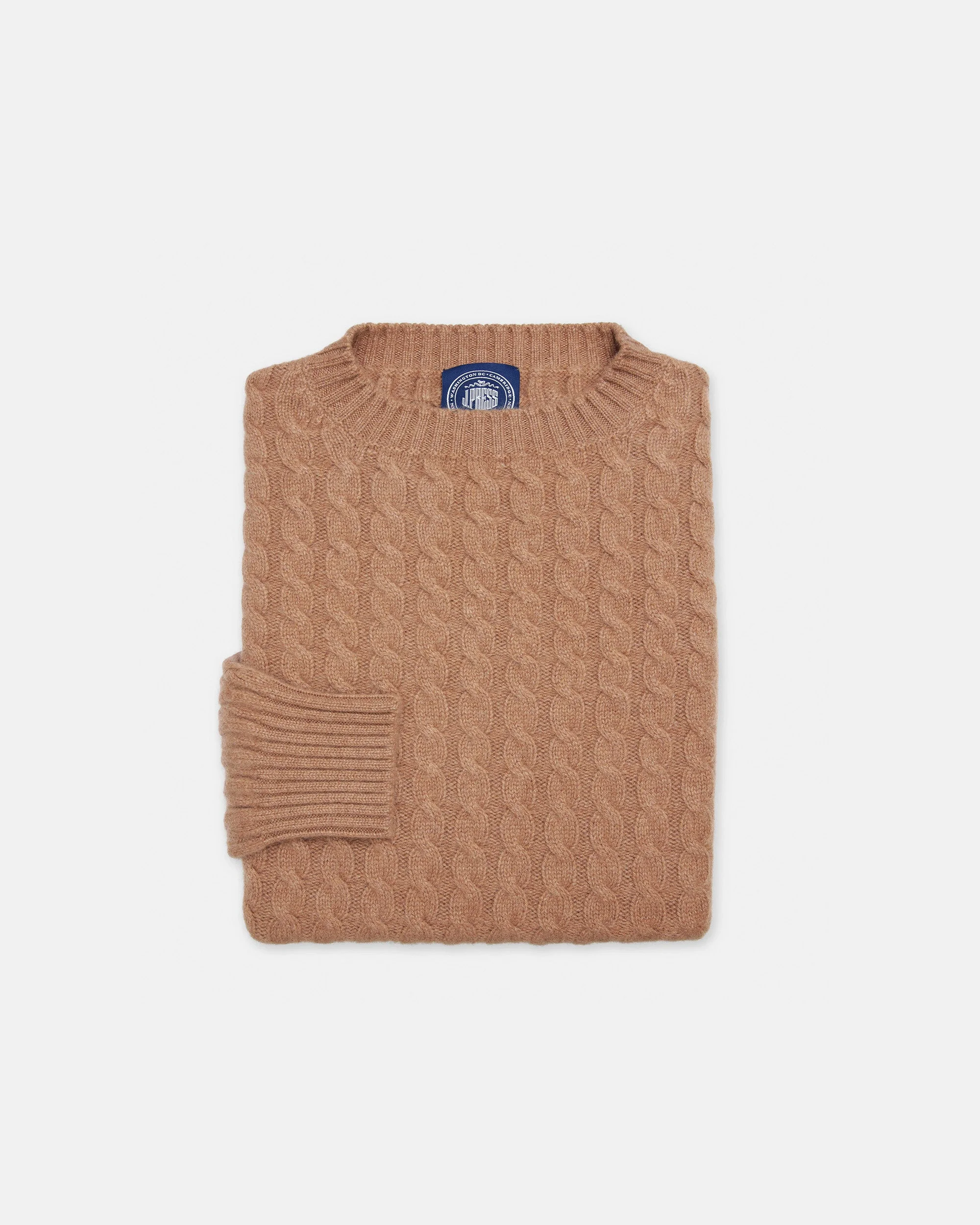MADE-IN-SCOTLAND FAWN CABLE KNIT CASHMERE SWEATER - 1