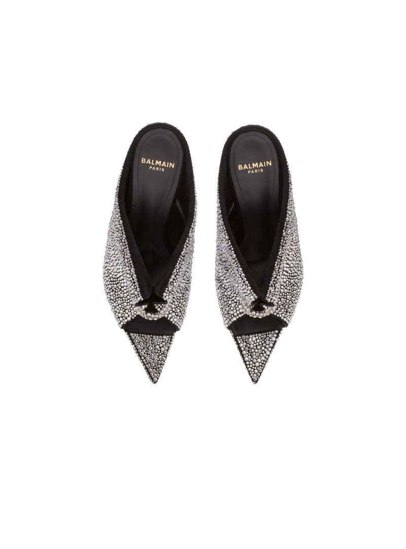 Suede and rhinestone mules with front piercing 3
