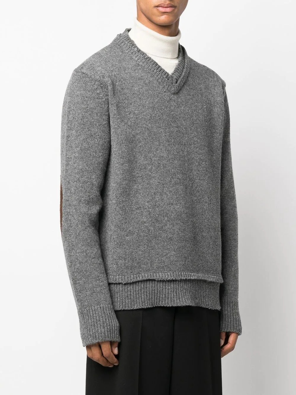 elbow-patch V-neck jumper - 3