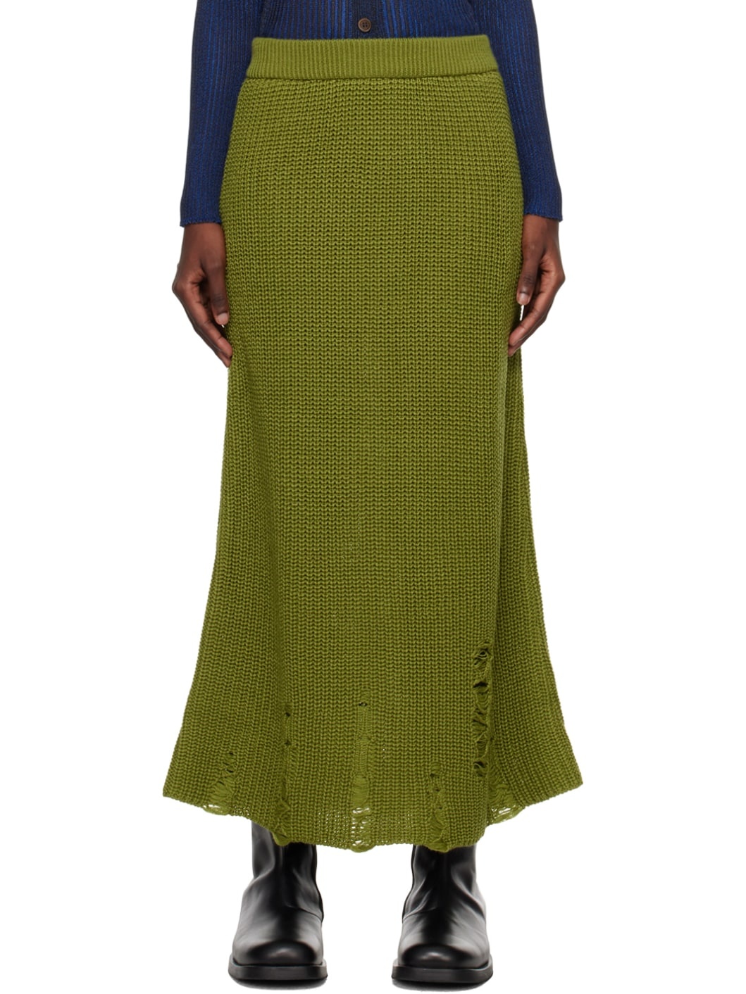 Green Distressed Midi Skirt - 1