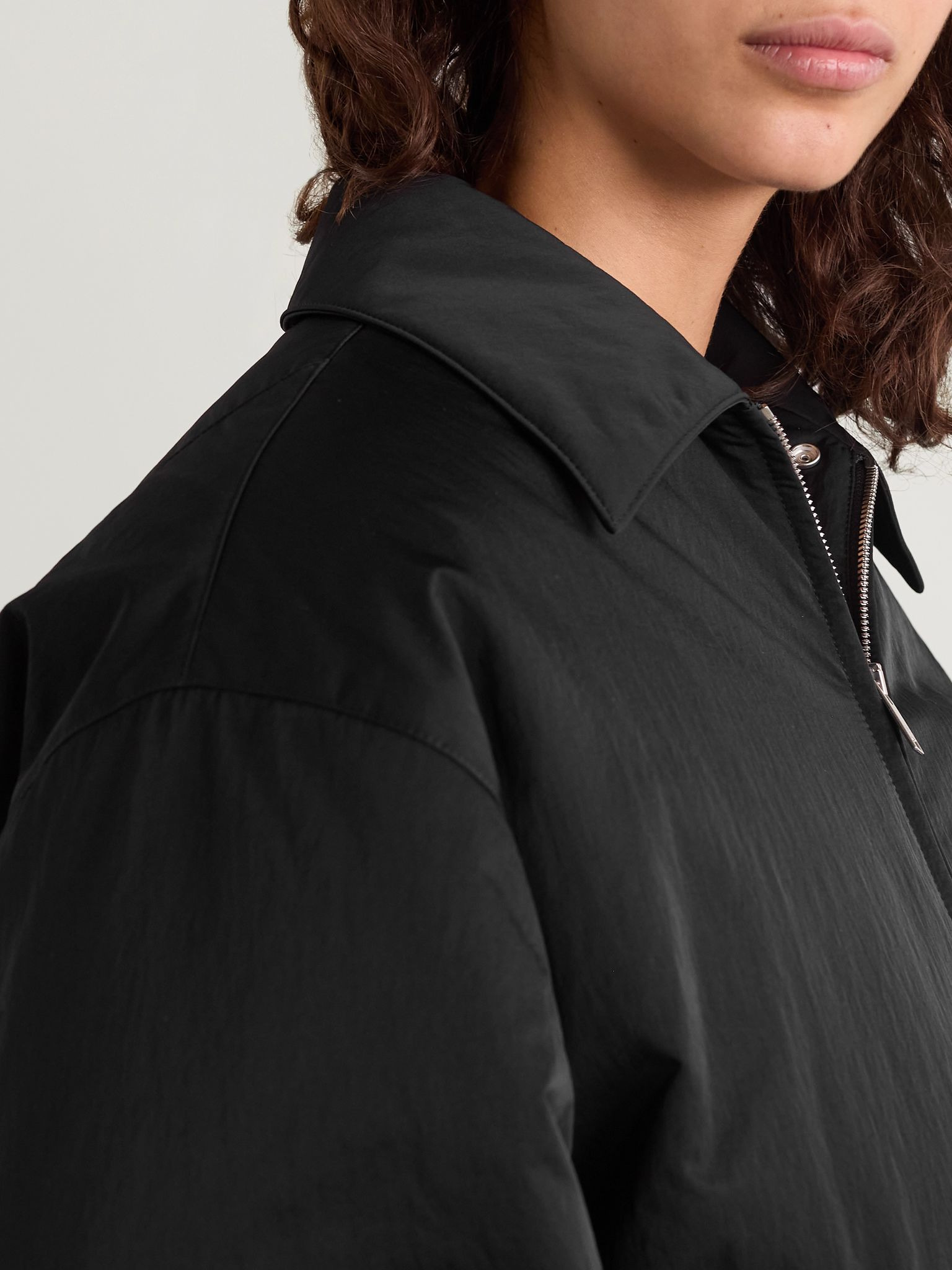 Intrecciato leather-trimmed shell down jacket Black - 6