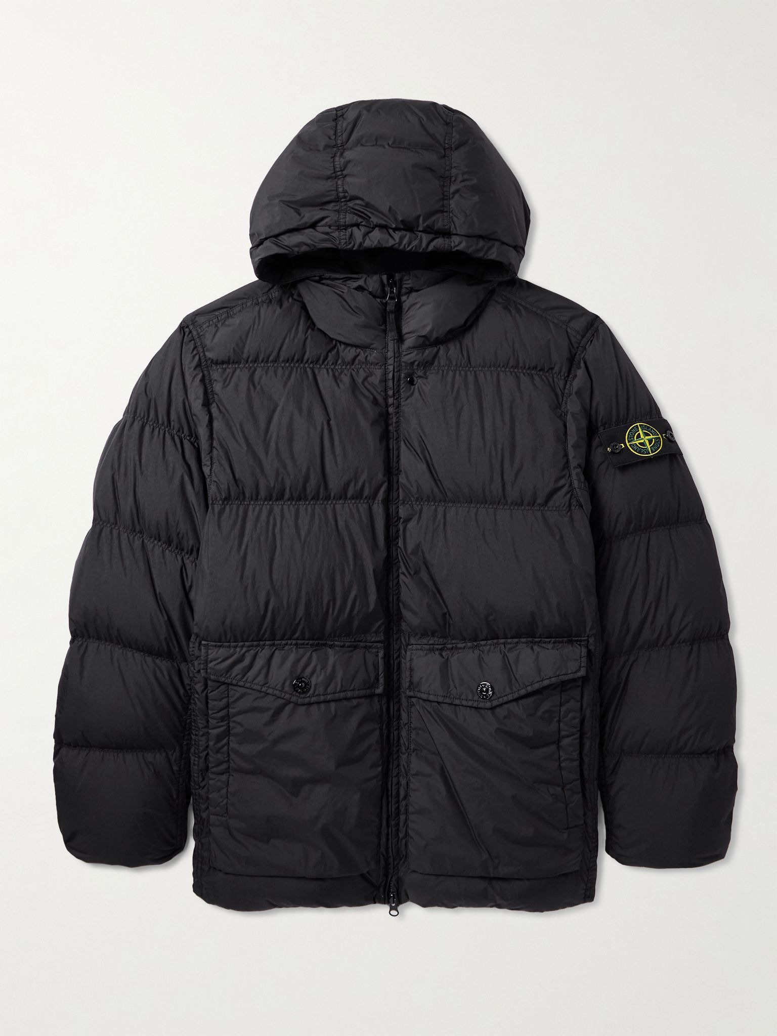 Logo-Appliquéd Quilted Recycled-Nylon Hooded Down Jacket Black - 1