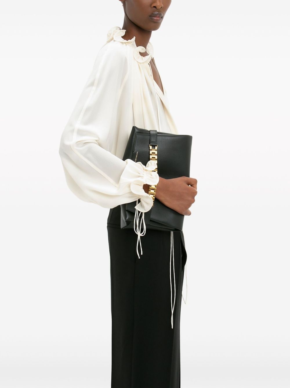 ruffle-trim pleated silk blouse - 6