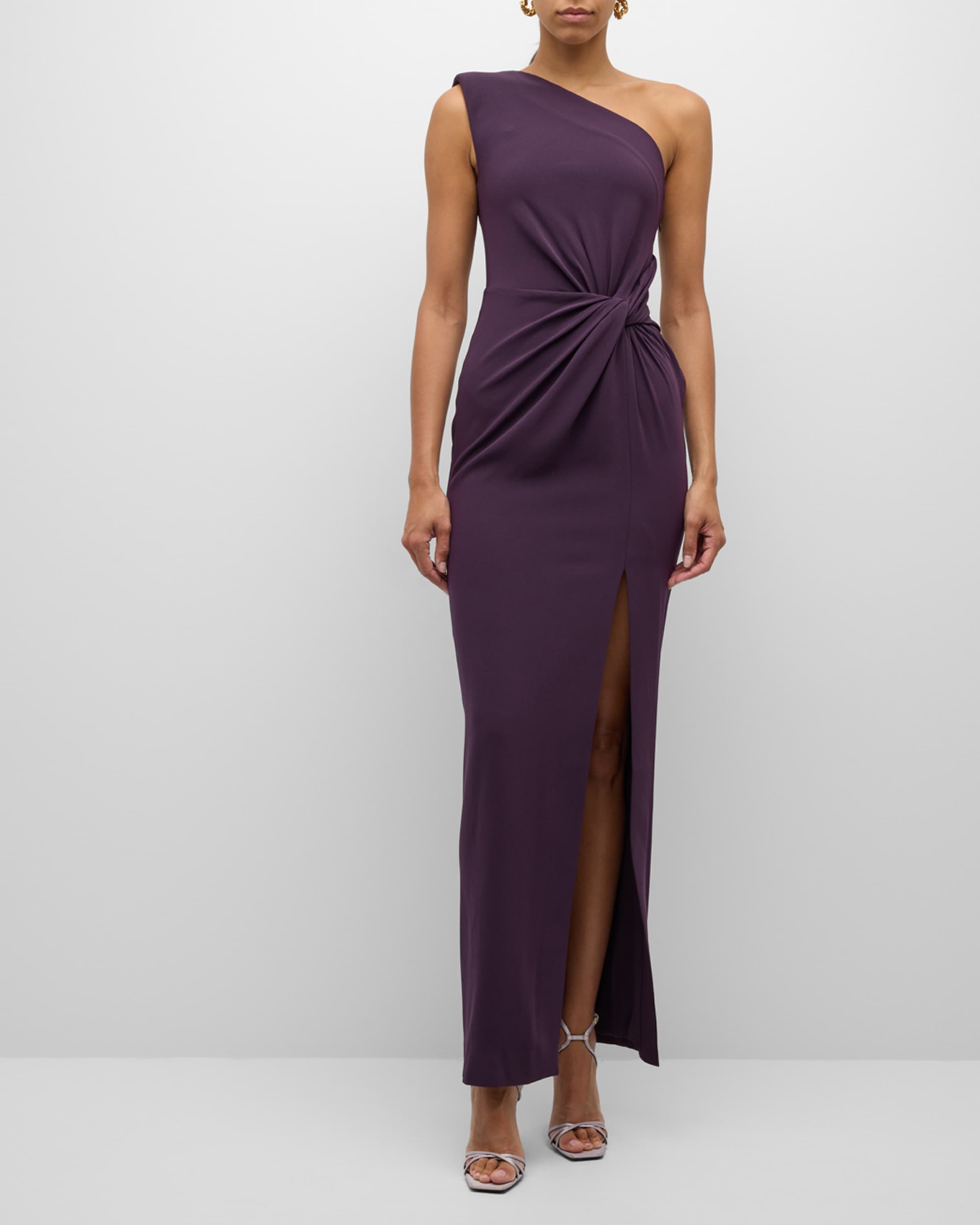 One-Shoulder Twisted Satin Crepe Gown - 2