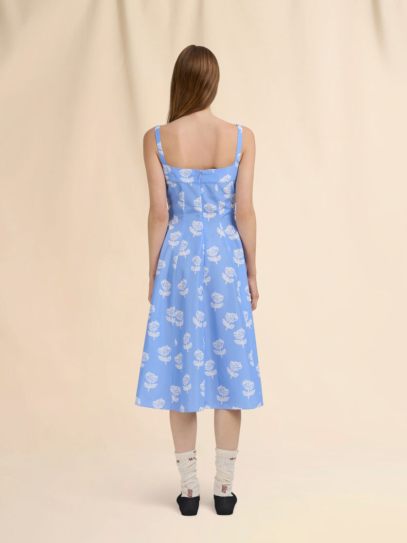 LIGHT BLUE POPLIN FLARED DRESS WITH SPRAYED ROSES PRINT - 3
