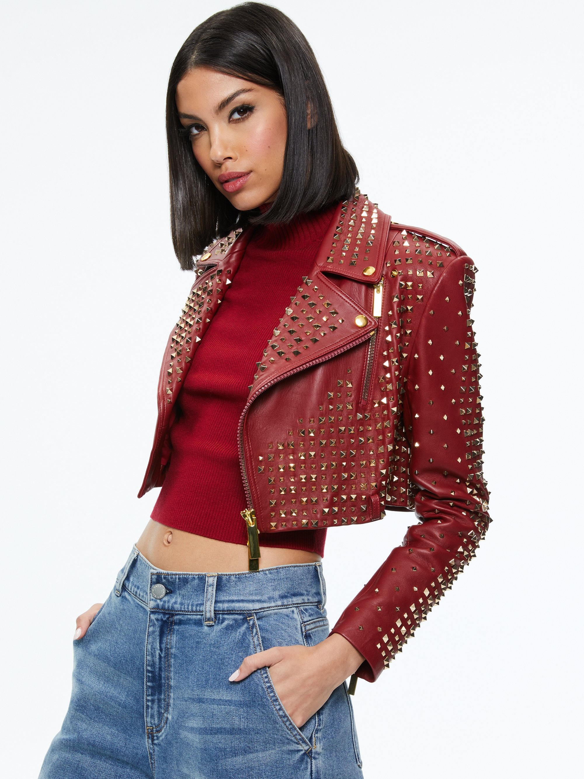 KRISHNA LEATHER CROPPED MOTO JACKET - 2