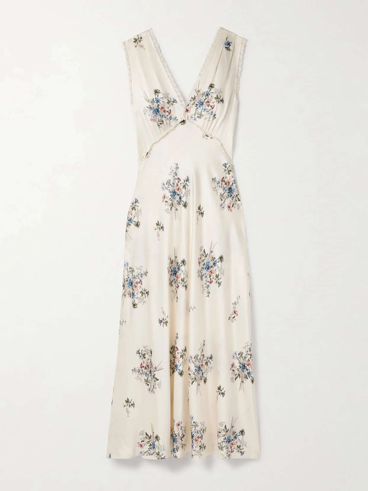 Tahlia Lace-trimmed Floral-print Silk-charmeuse Midi Dress - 1