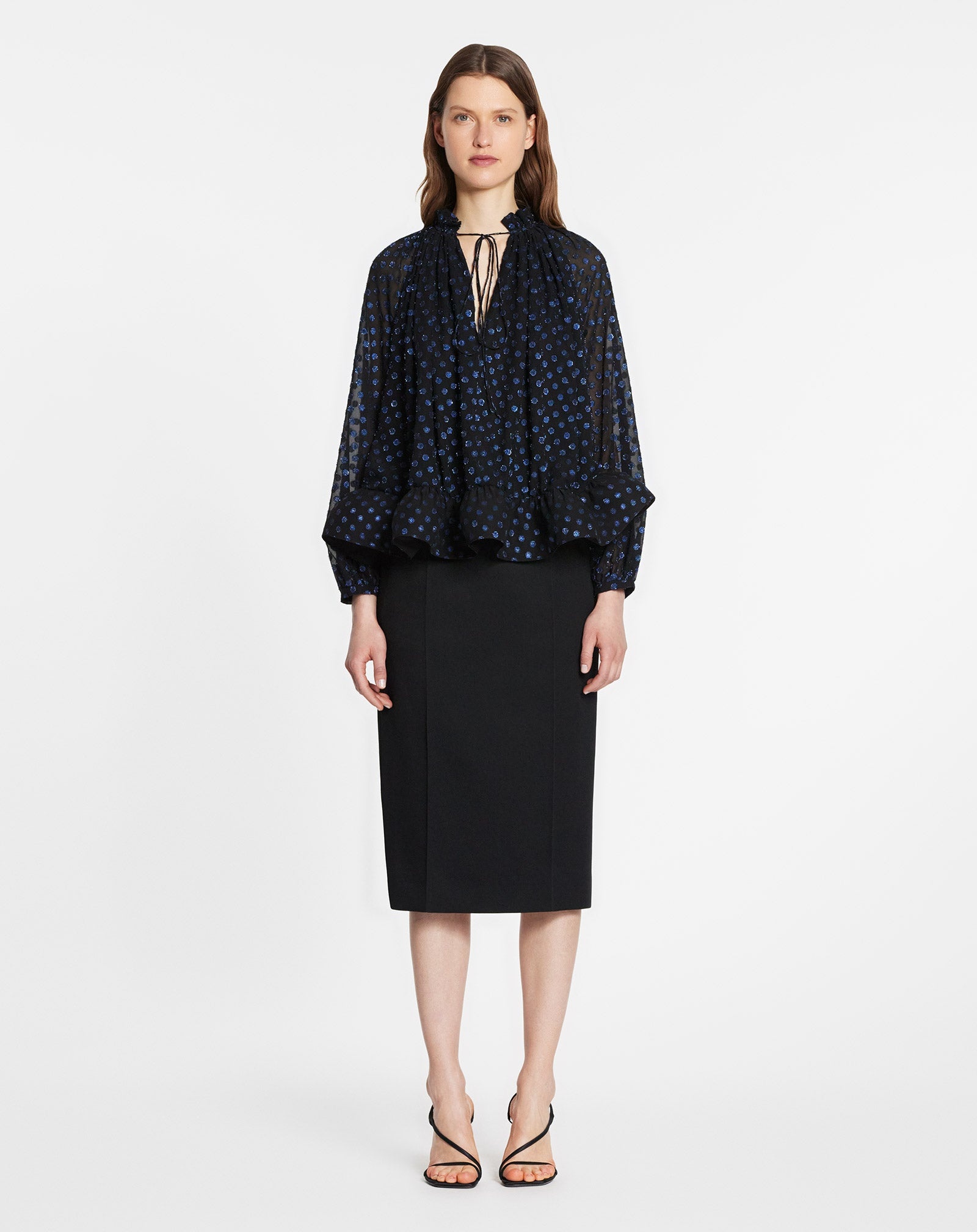 LONG SLEEVE PRINTED CHARMEUSE BLOUSE - 2