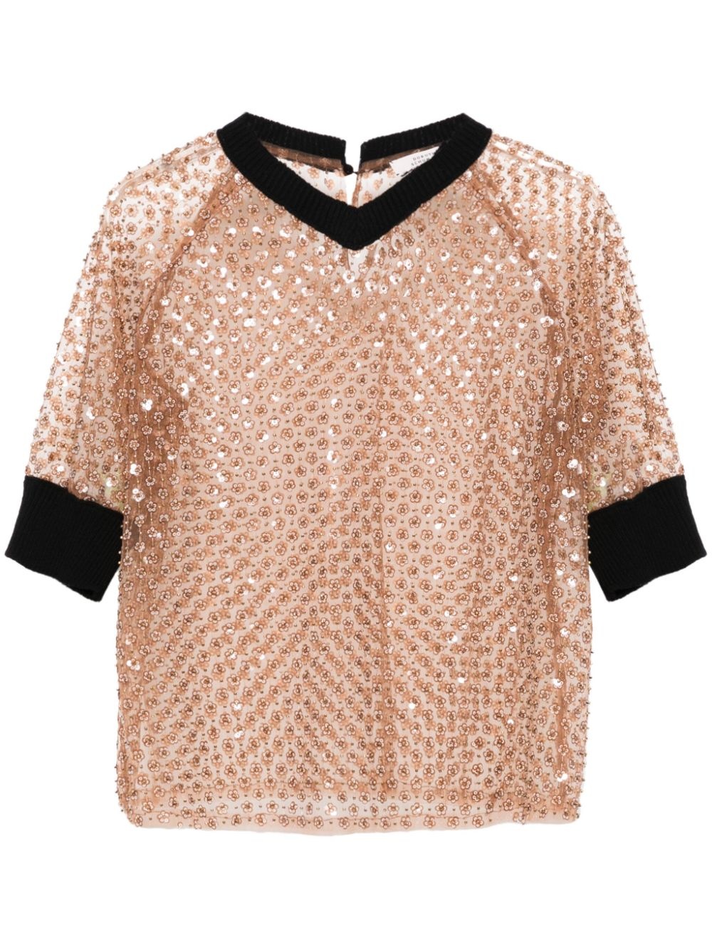 contrast-trim sequinned top - 1