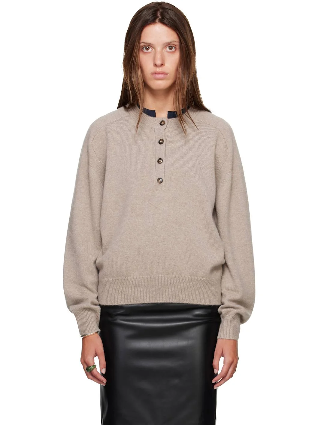 Taupe MALO Oversized Henley Sweater - 1