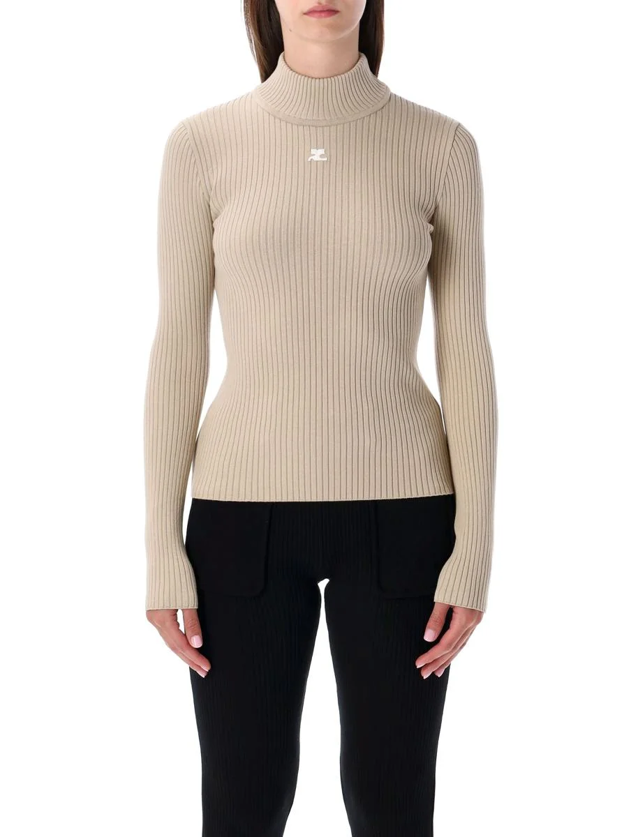 Courrèges Rib Knit Mock Neck Sweater - 1