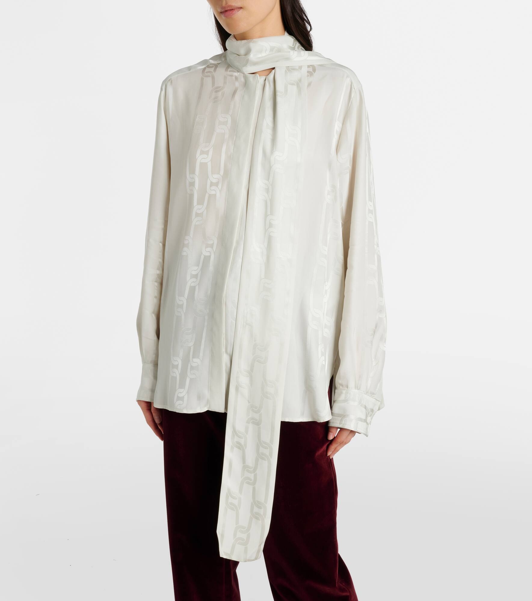 Scarf-detail satin jacquard blouse - 6