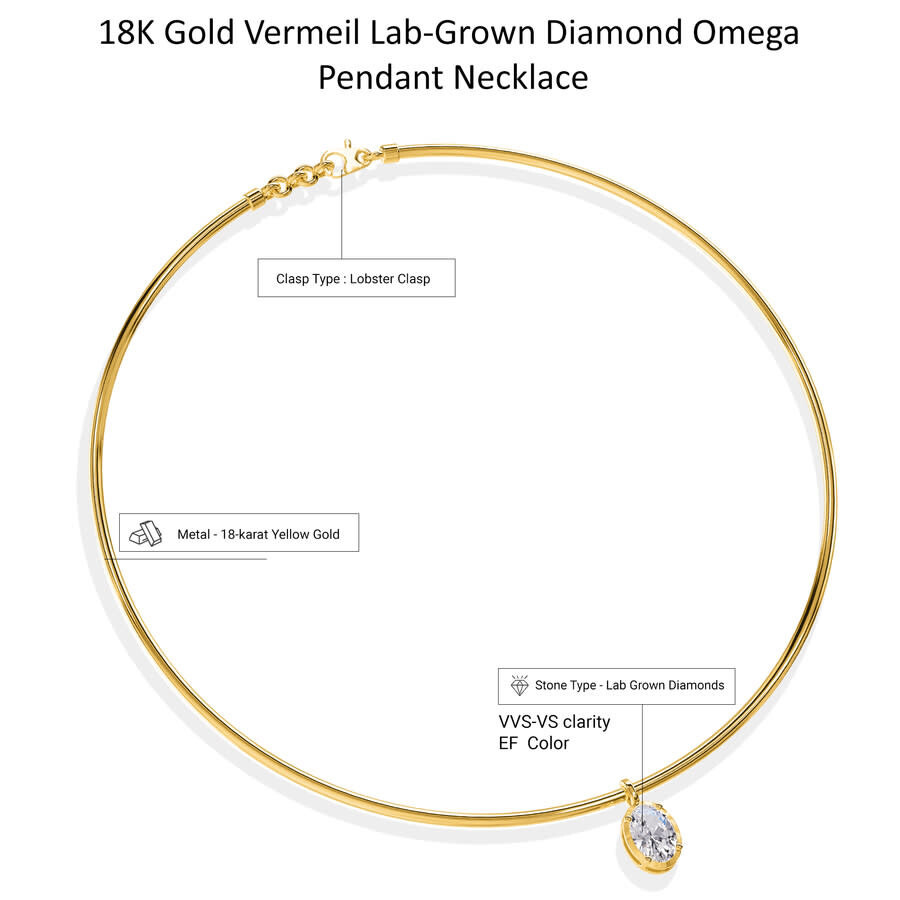 Diamond2Deal - Diamond2Deal 18k Vermeil Plated Silver 1.25 Ct Oval Cut Lab Grown Diamond Pendant Necklace 18" VVS-V - 2