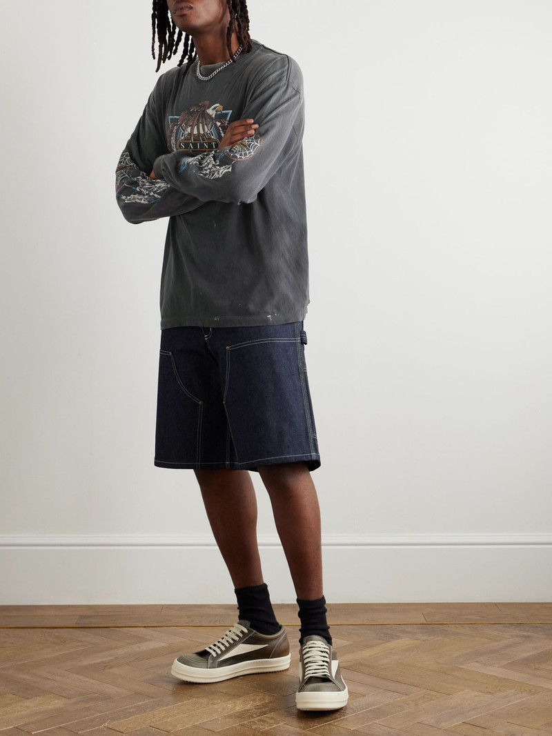 SAINT M×××××× + TEFLON DISCO Distressed Printed Cotton-Jersey T-Shirt Black outlook