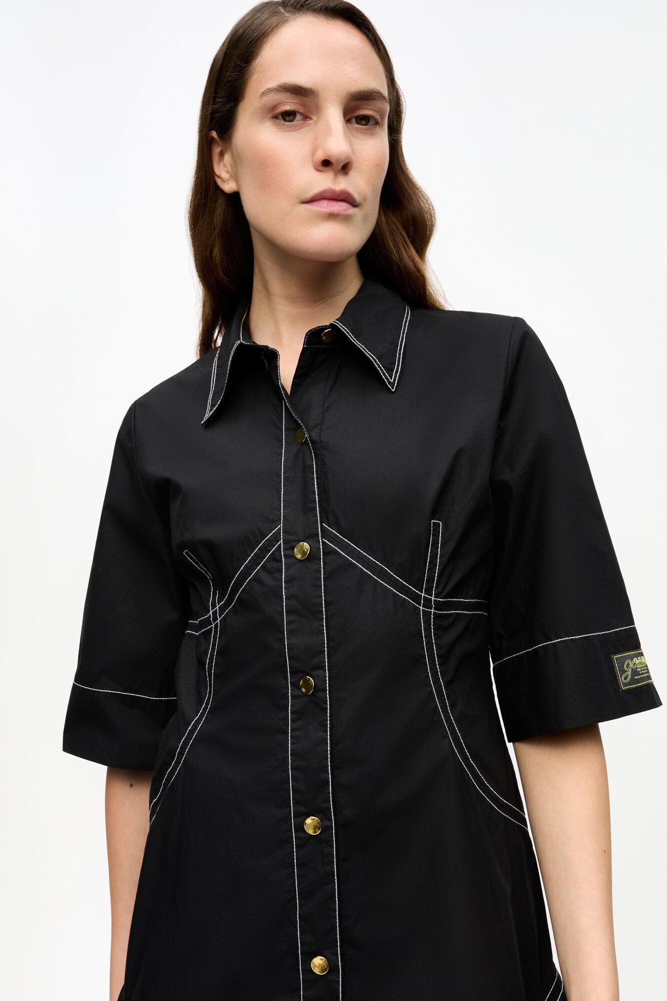 BLACK COTTON POPLIN SHIRT DRESS - 5
