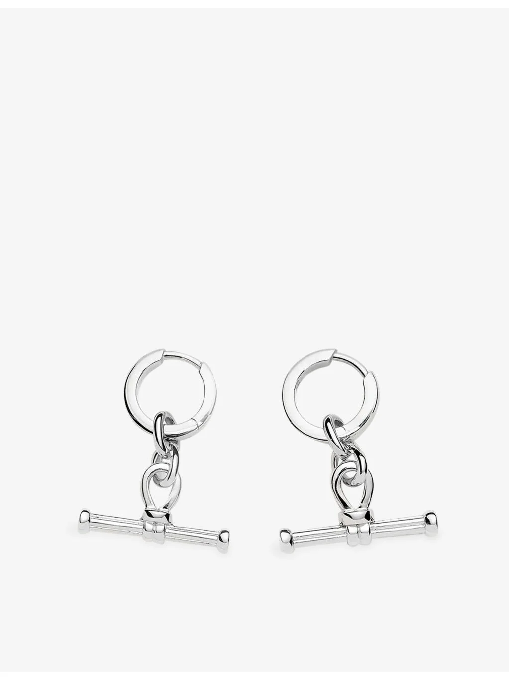 Ridge T-Bar Silver Plated Brass Drop Huggies - 1