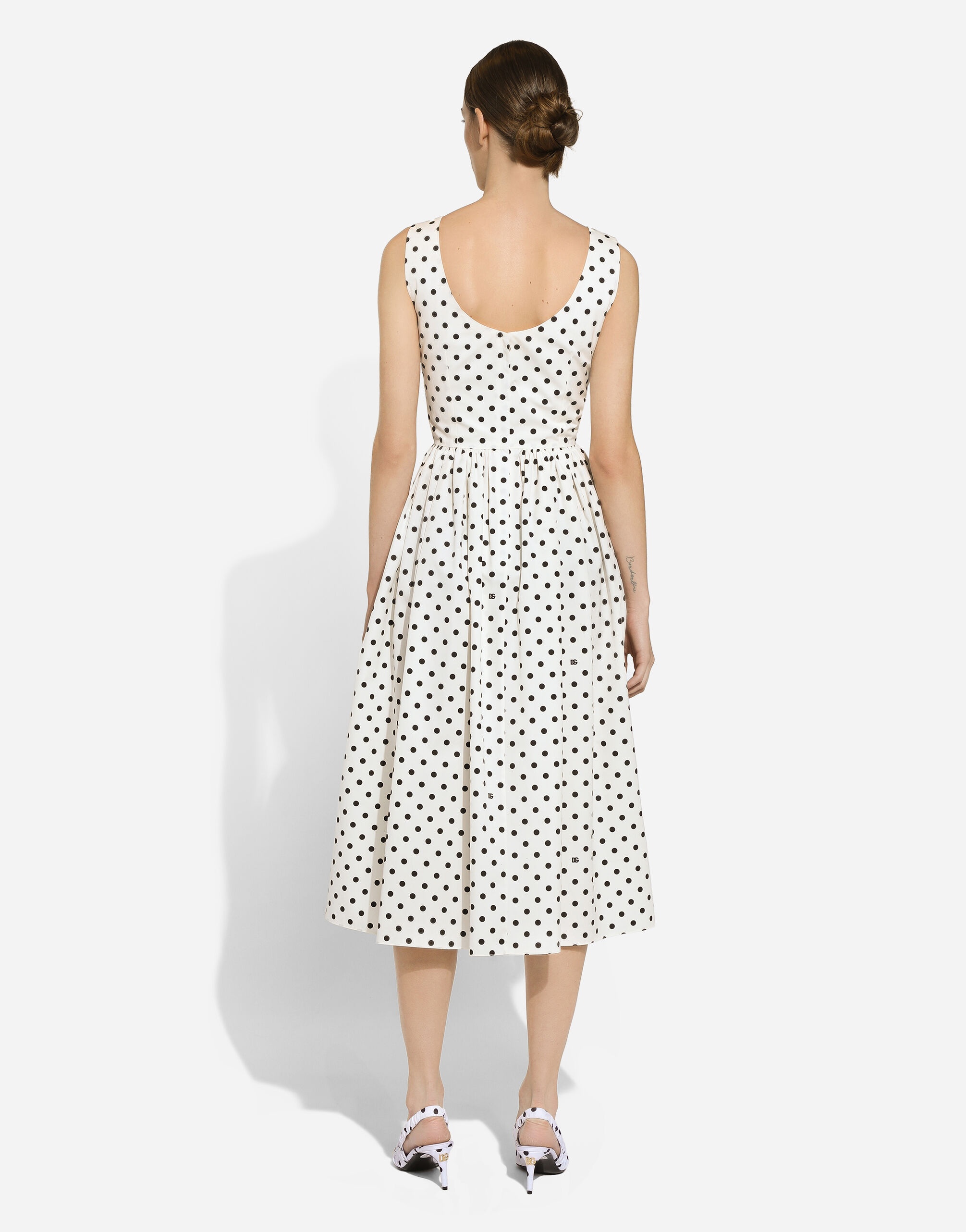 Cotton calf-length circle dress with polka-dot print - 3