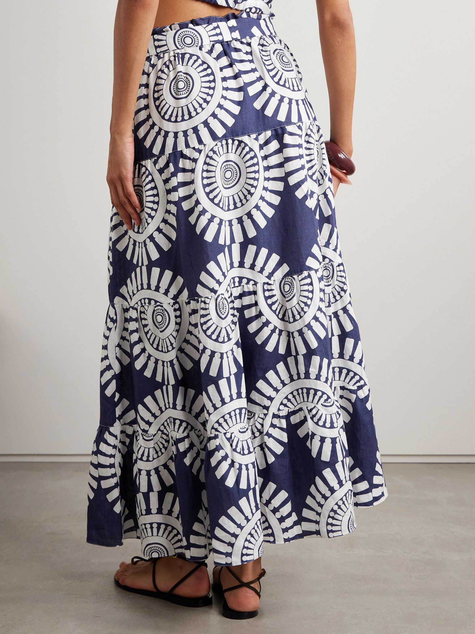Sanaa belted printed linen maxi skirt Royal blue - 3