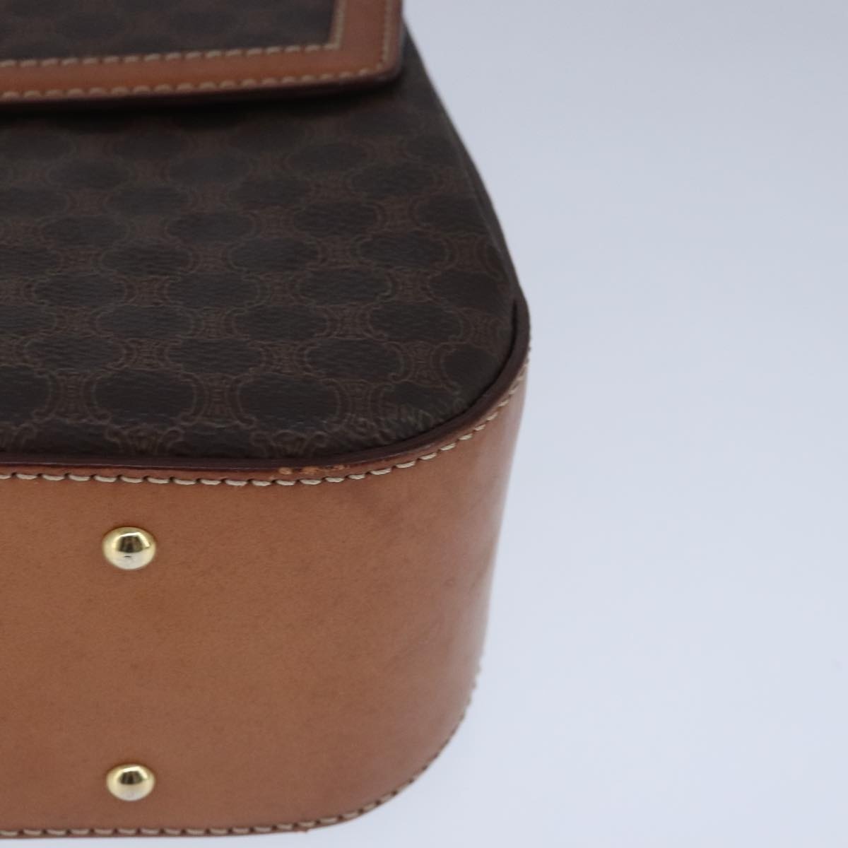 CELINE Macadam Canvas Hand Bag Pvc Leather Brown Gold - 11