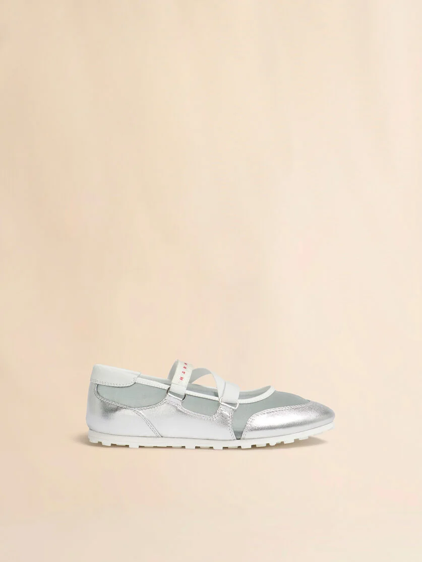 SOCCER RETRO SILVER LEATHER BALLERINA TRAINERS - 1