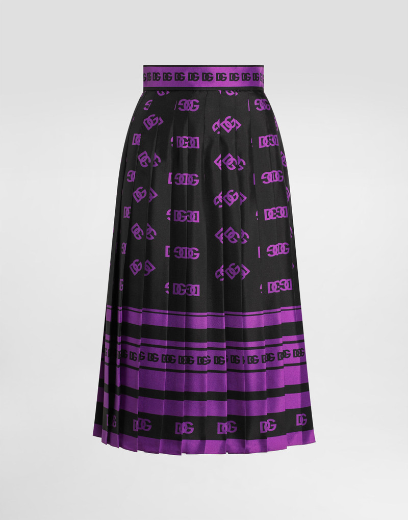 DG logo-print long pleated silk skirt 1