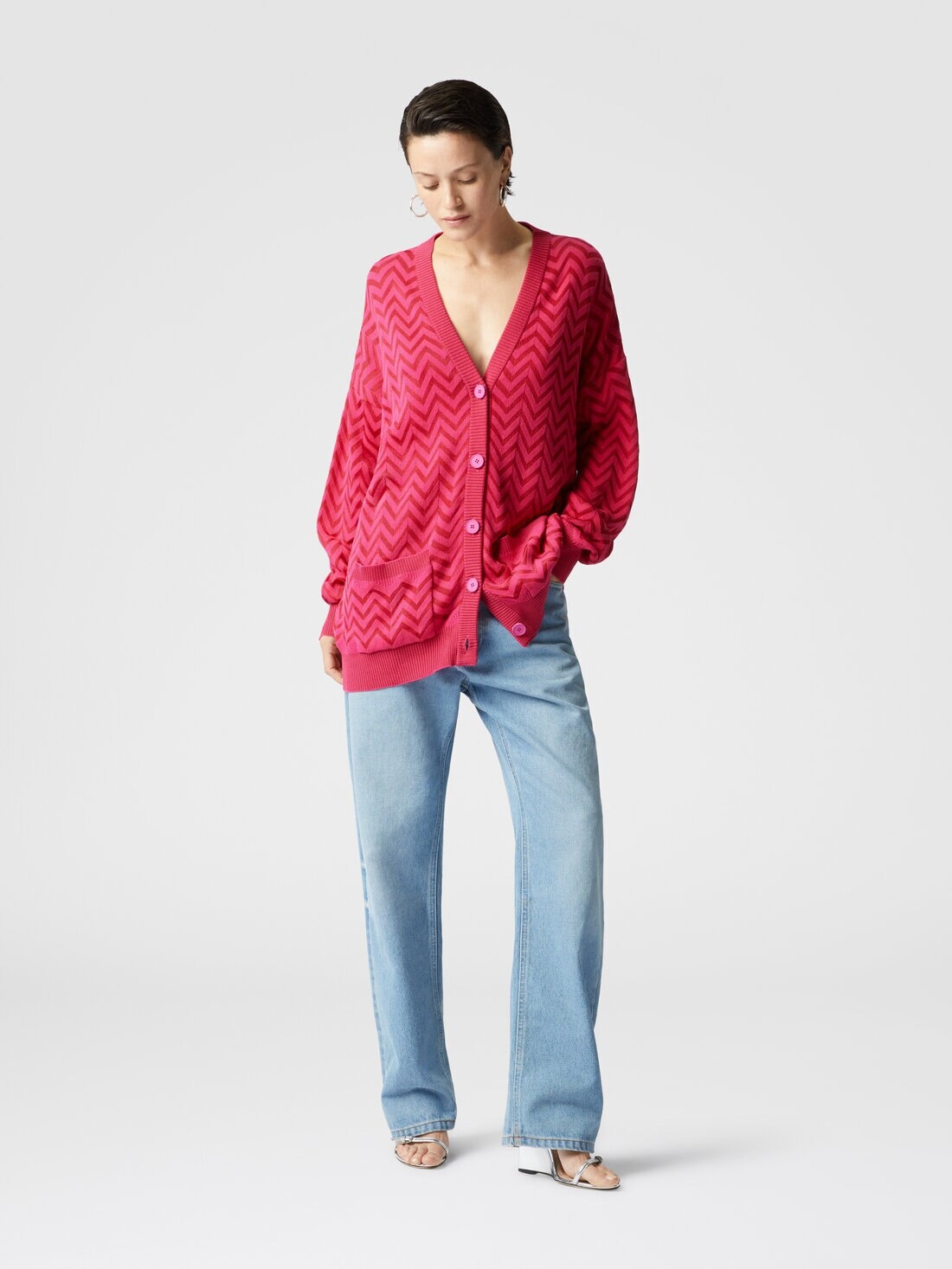 Tonal chevron oversized cardigan - 2