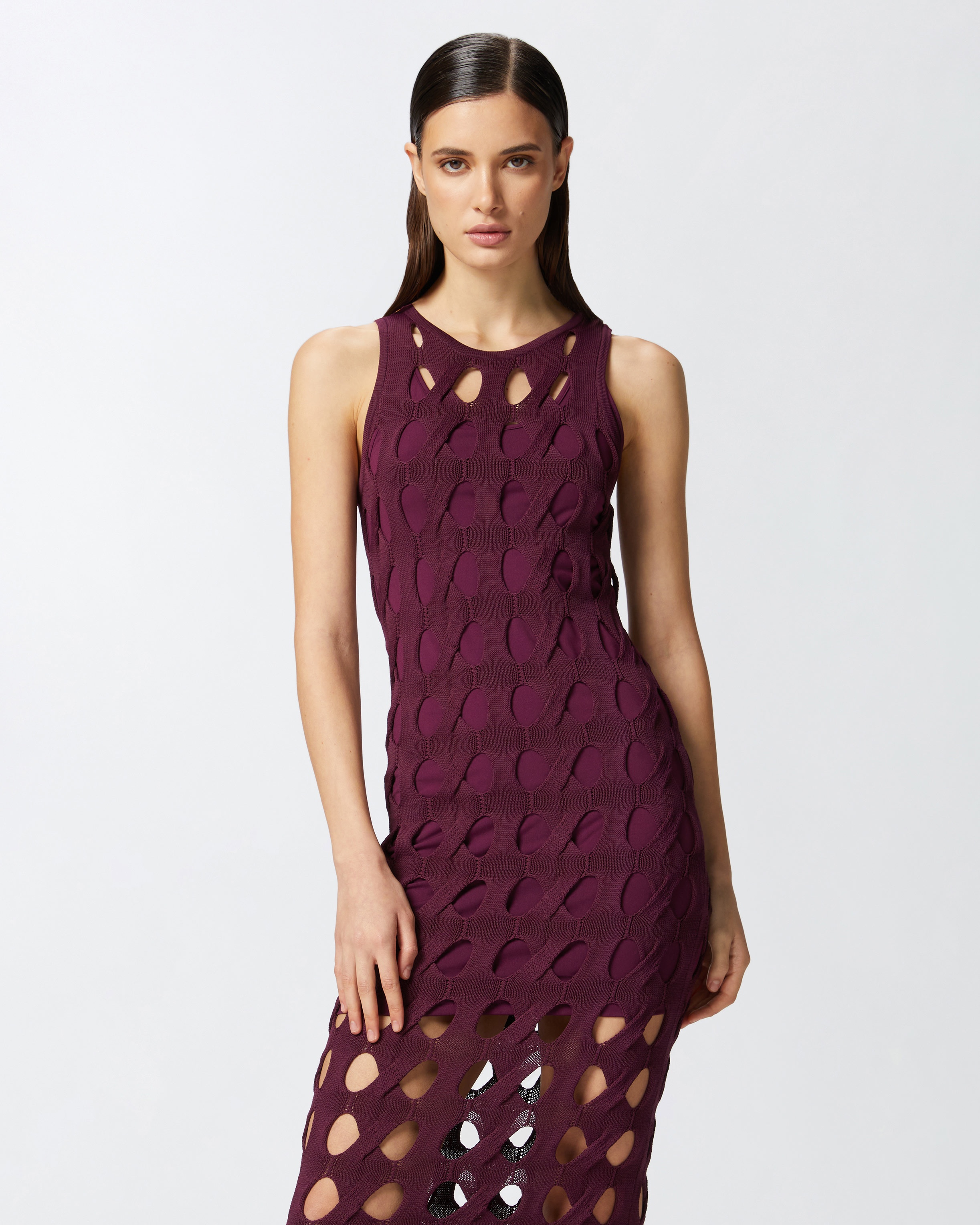 PERFORATED KNIT MIDI DRESS - 3