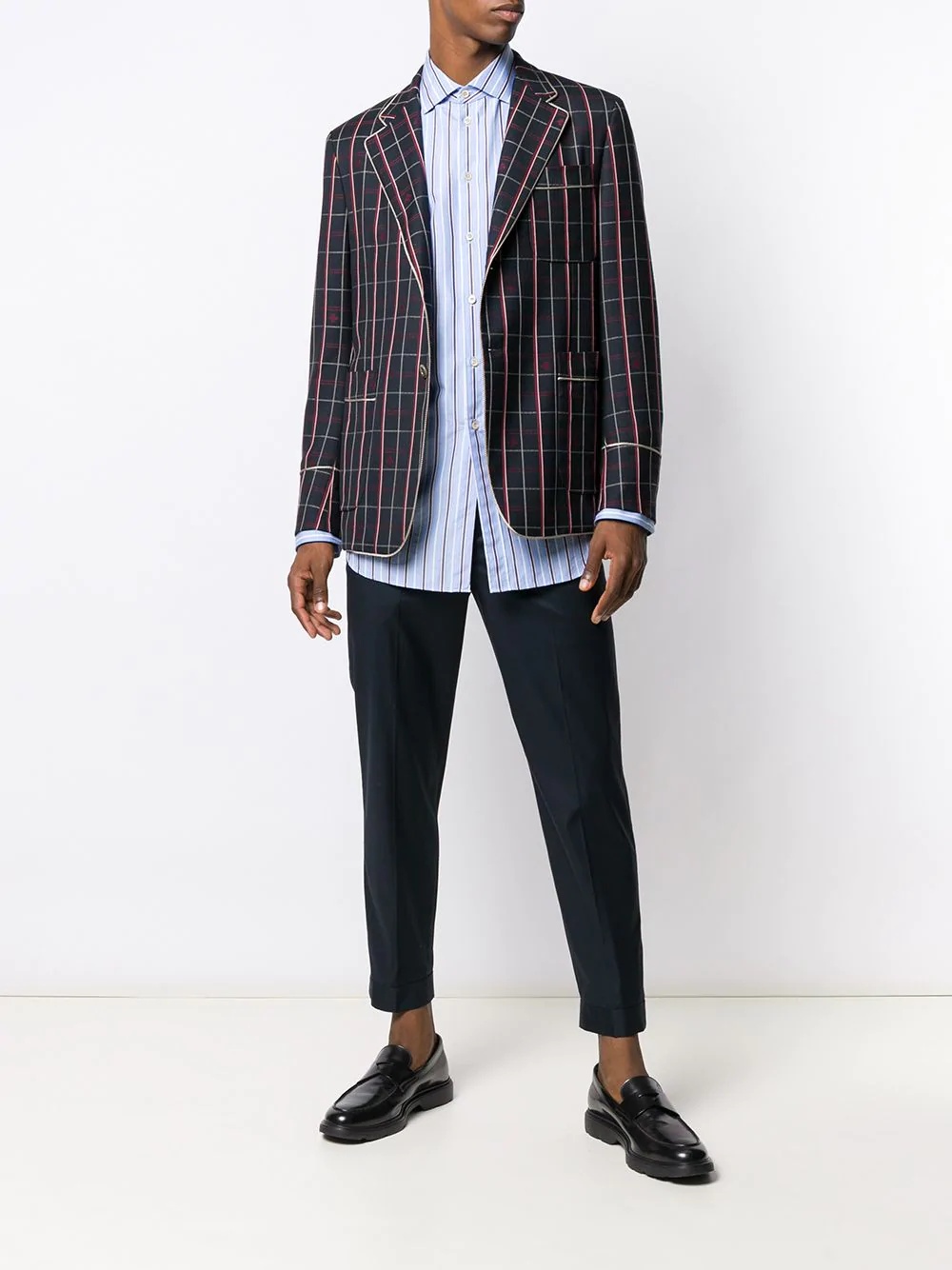 bee embroidered check blazer - 2