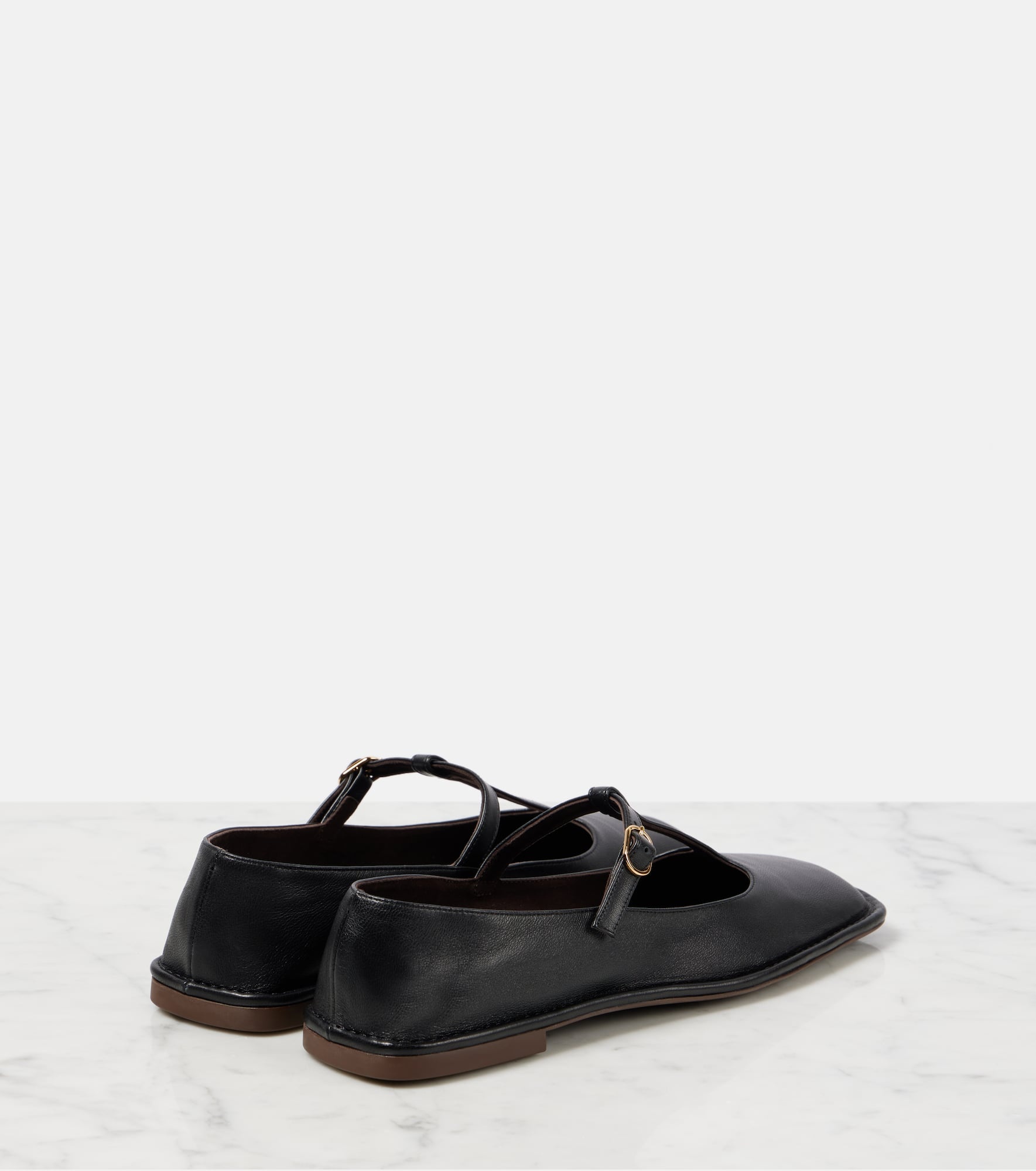 Square T-Strap leather flats - 2