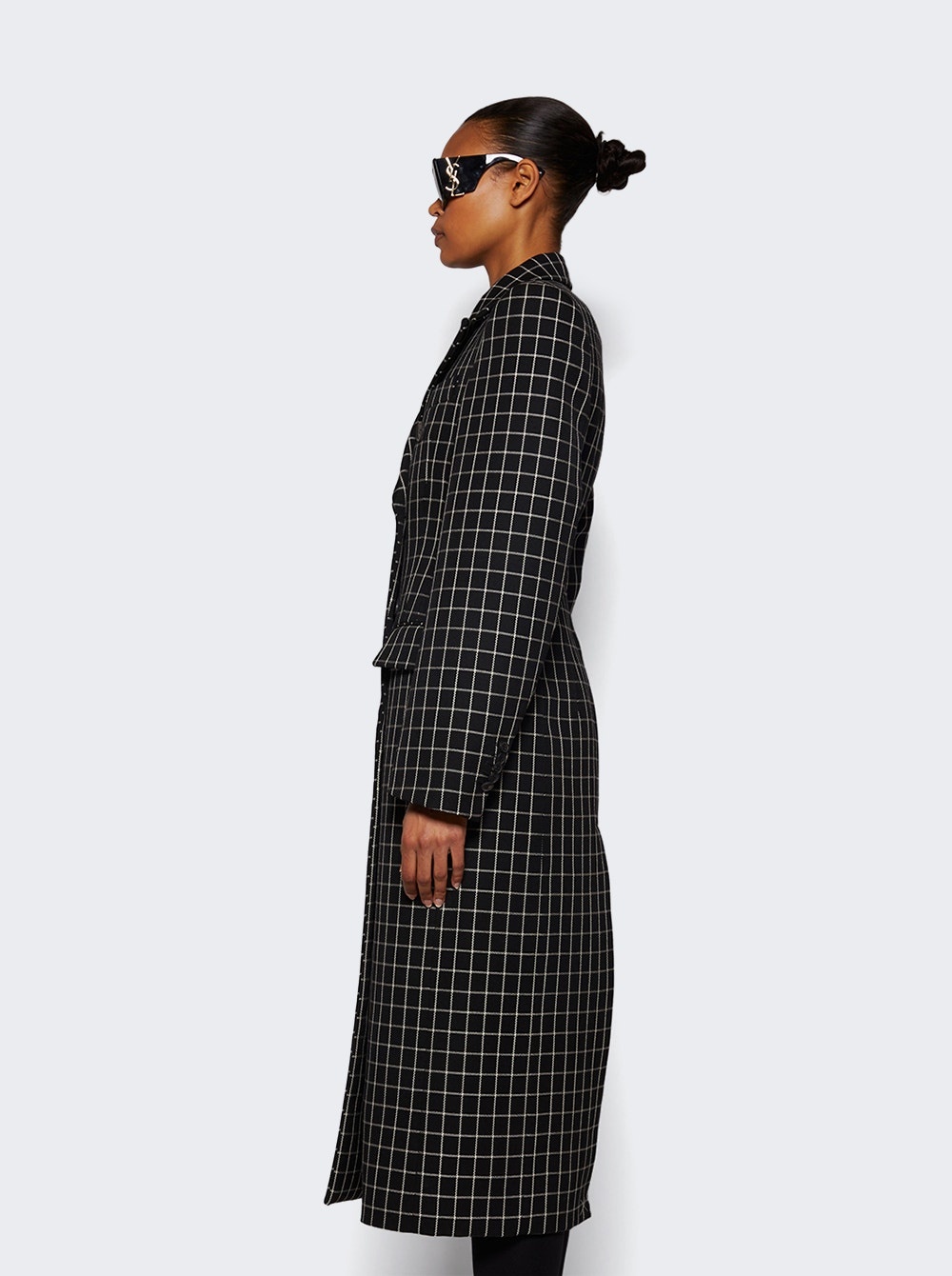 Double Breasted Contour Coat Black Plaid - 4