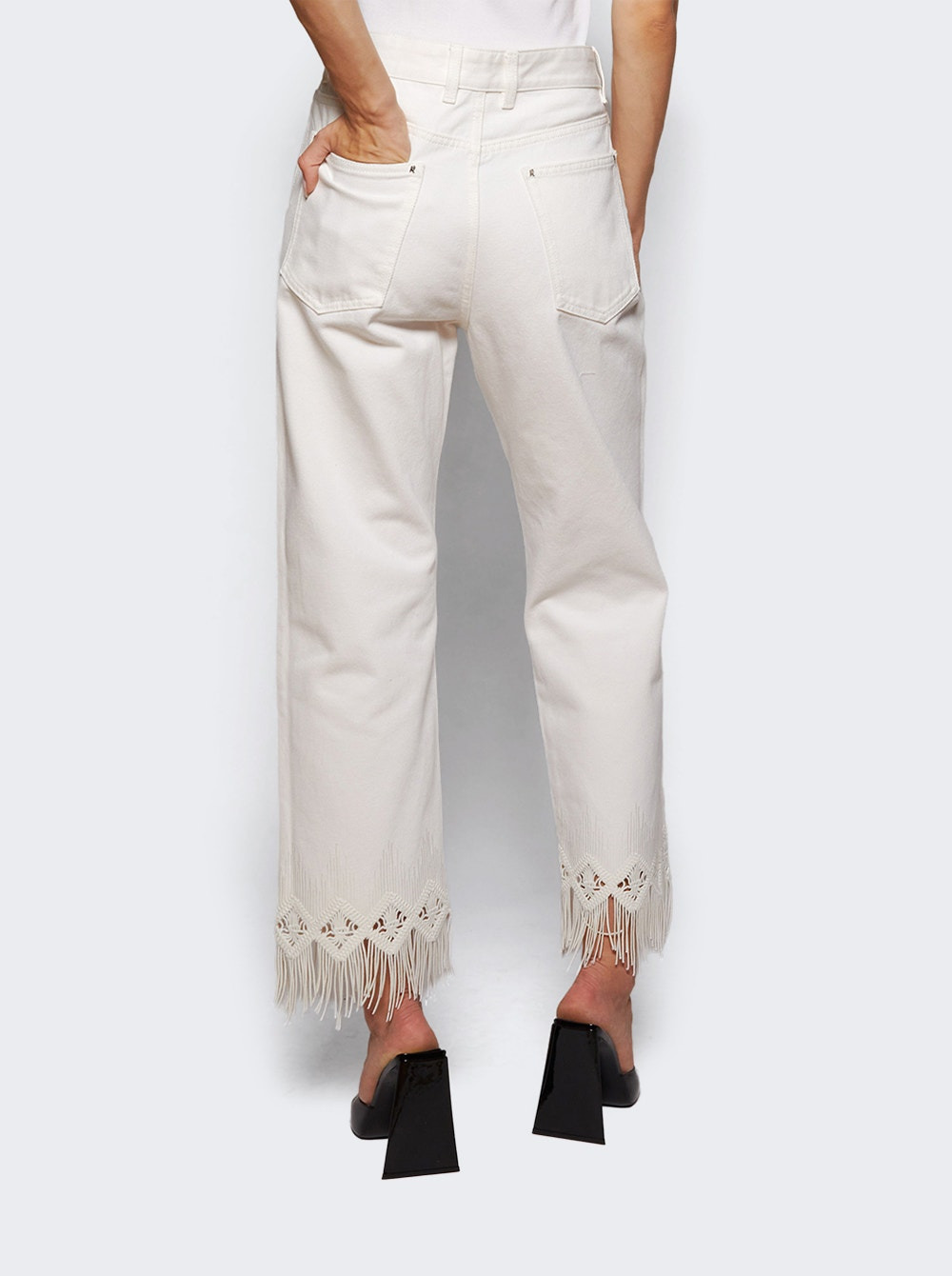 Embroidered Denim Trousers Off White - 4