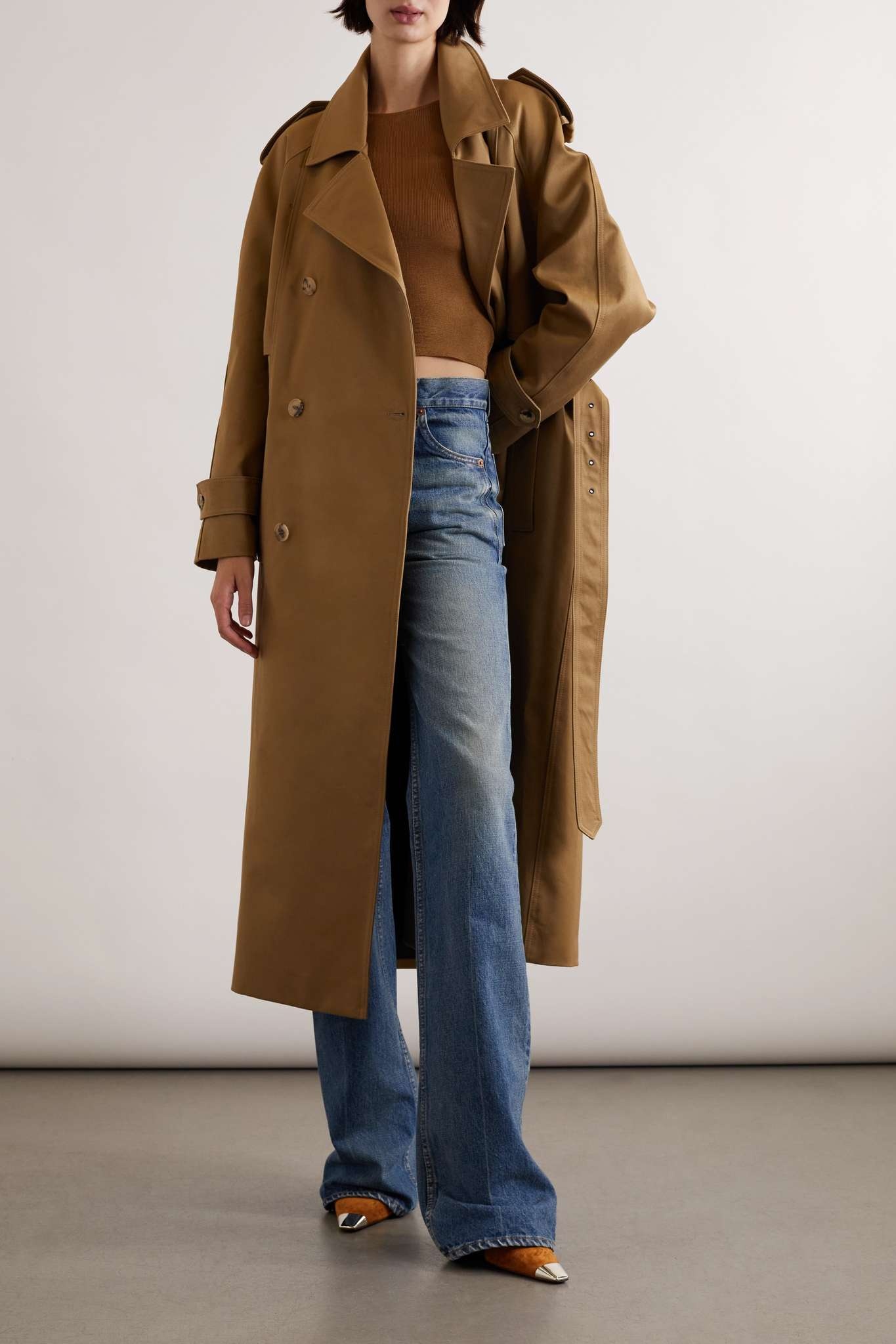 Double-breasted belted cotton-twill trench coat - 2