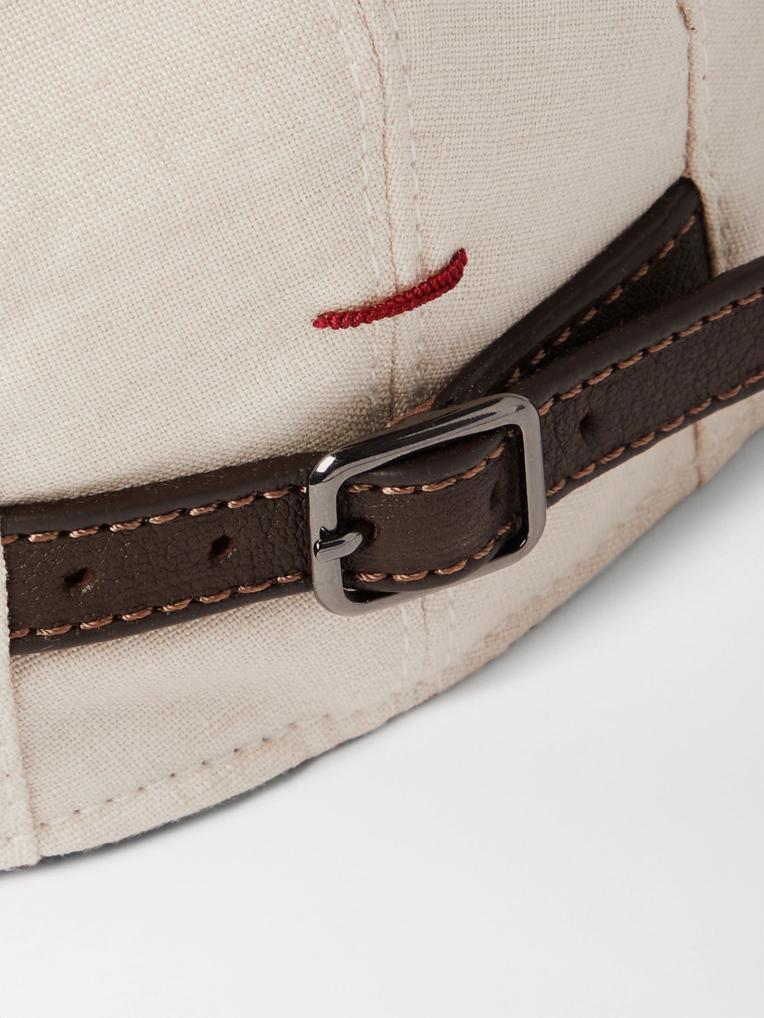 Leather-Trimmed Linen Flat Cap - 2