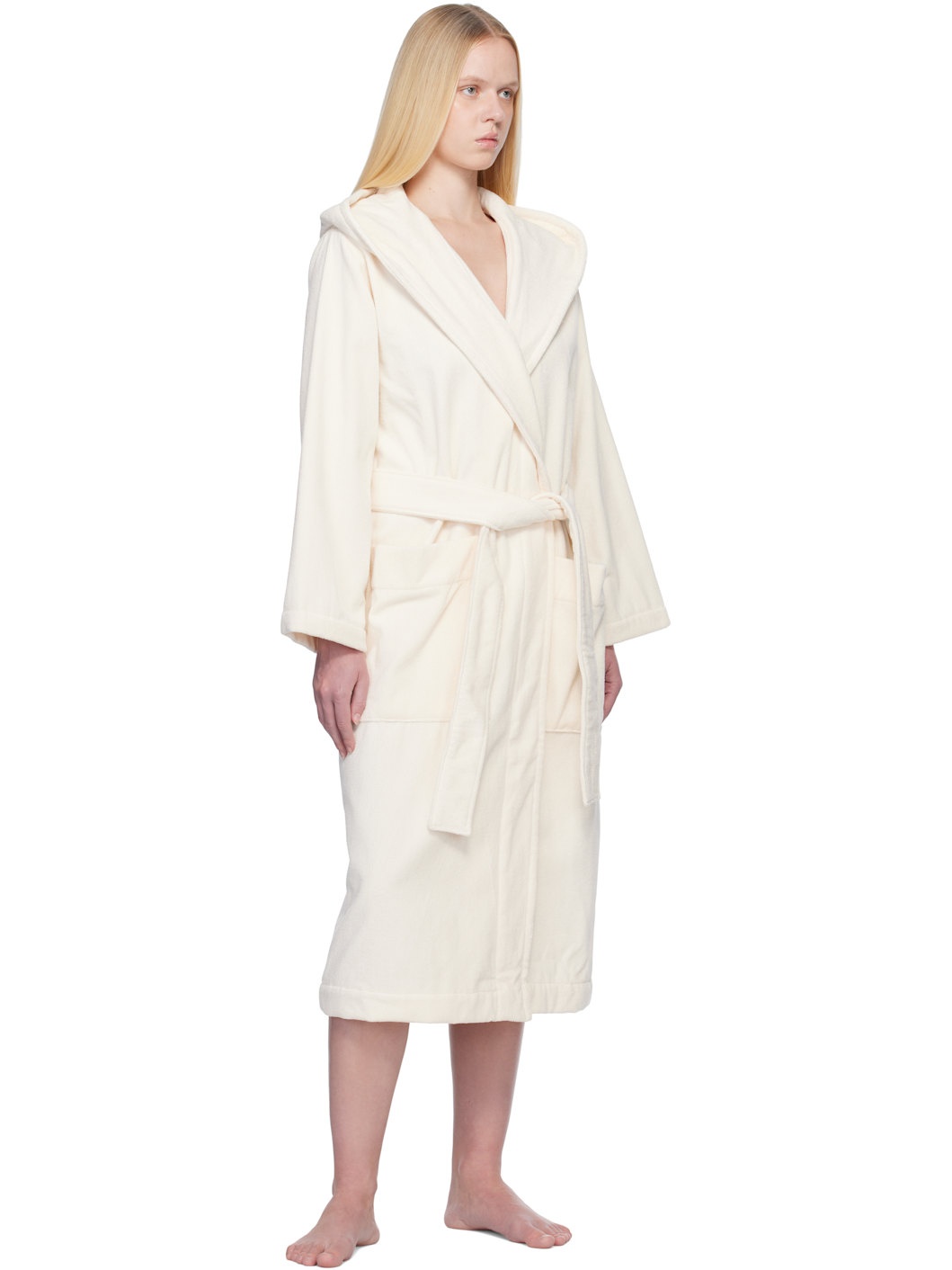 Beige Terry Hooded Bathrobe - 4
