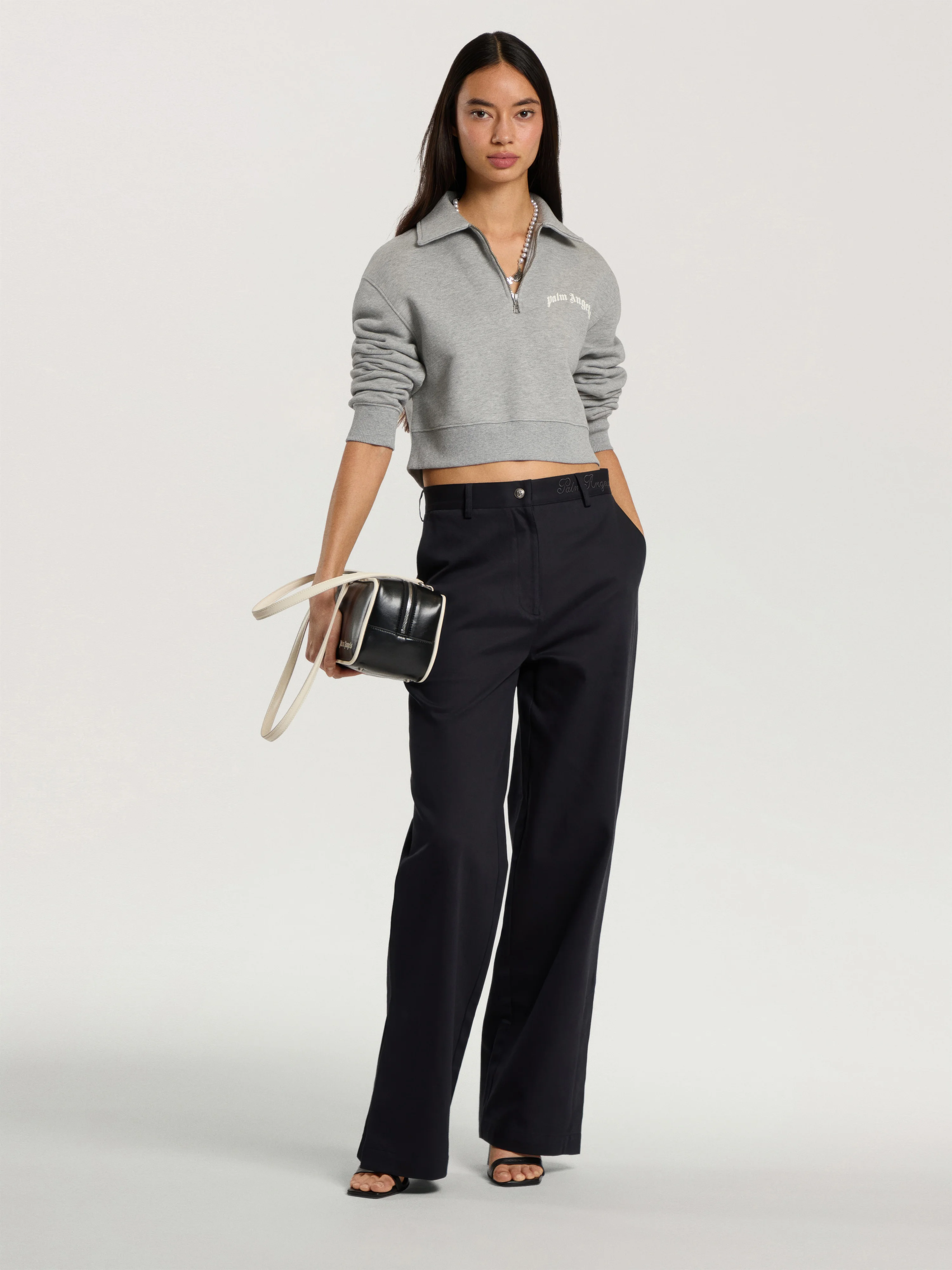 Curved Logo Crop Polo Crew Long Sleeve - 1