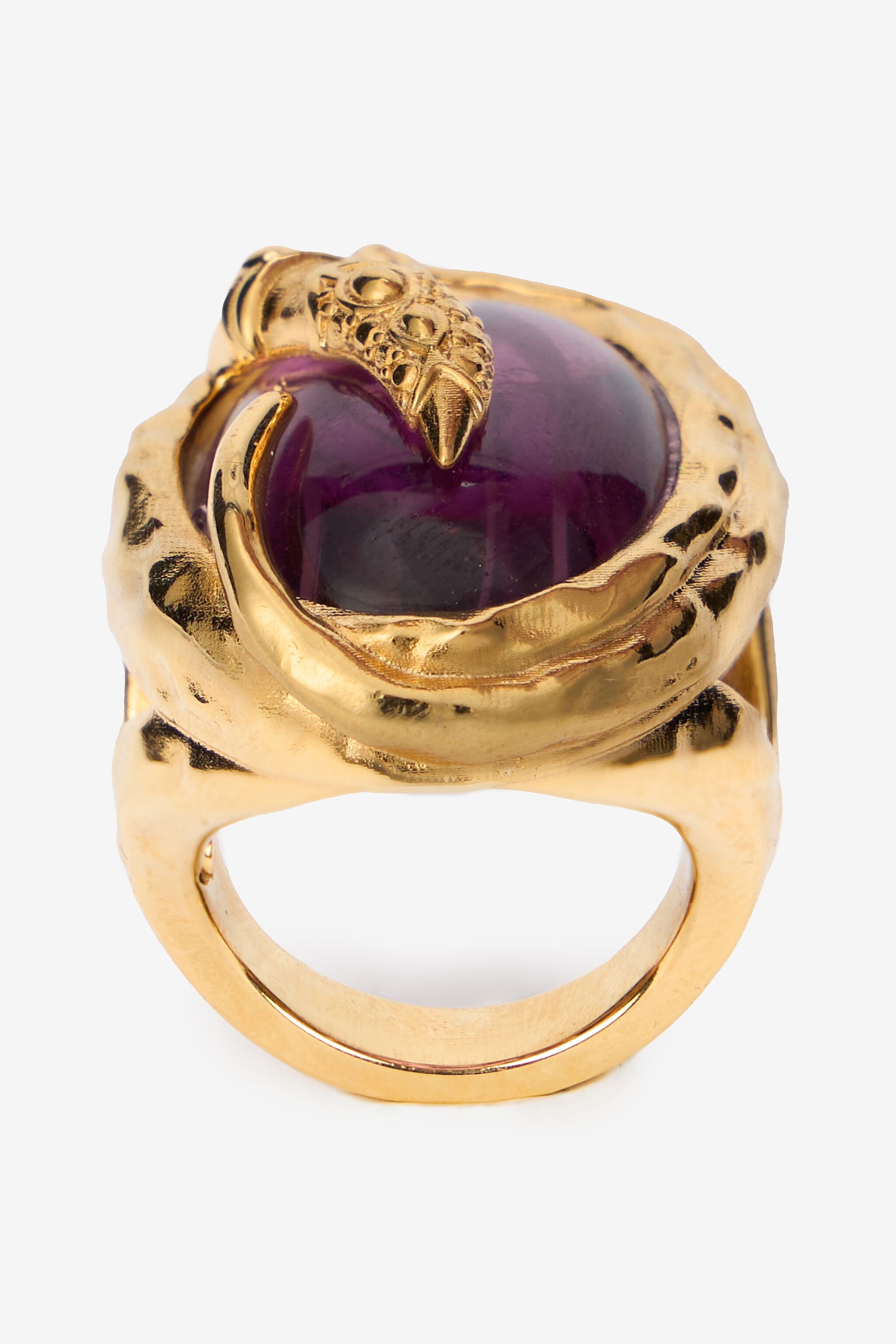 Golden Cocktail Ring With Amethyst Stone - 1