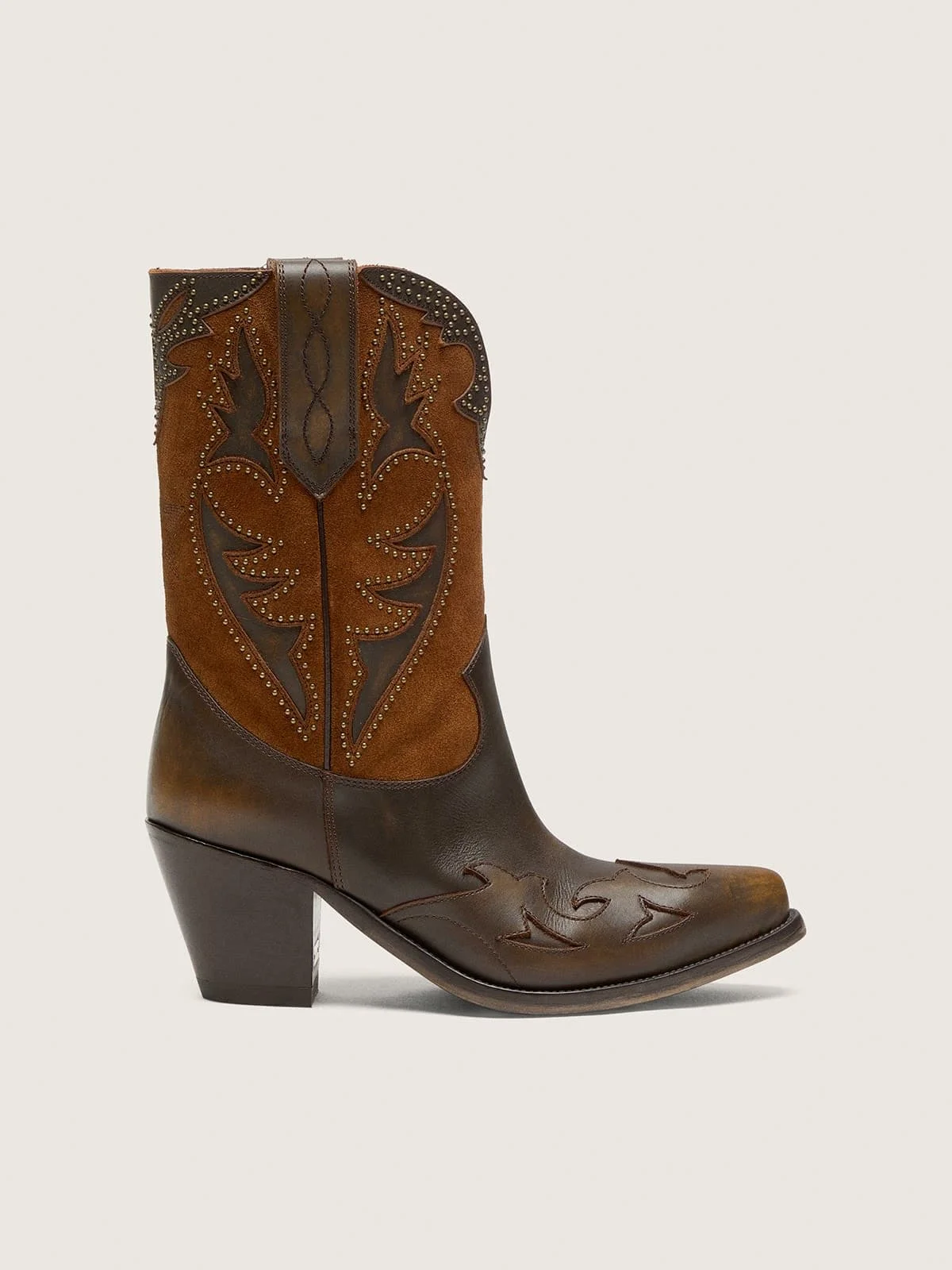 '70 Wish Star low boots in brown leather with heel and micro-studs - 1