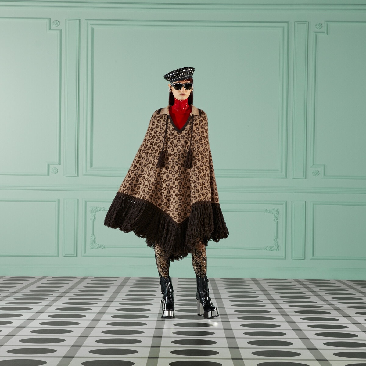 Horsebit wool cashmere jacquard cape - 5