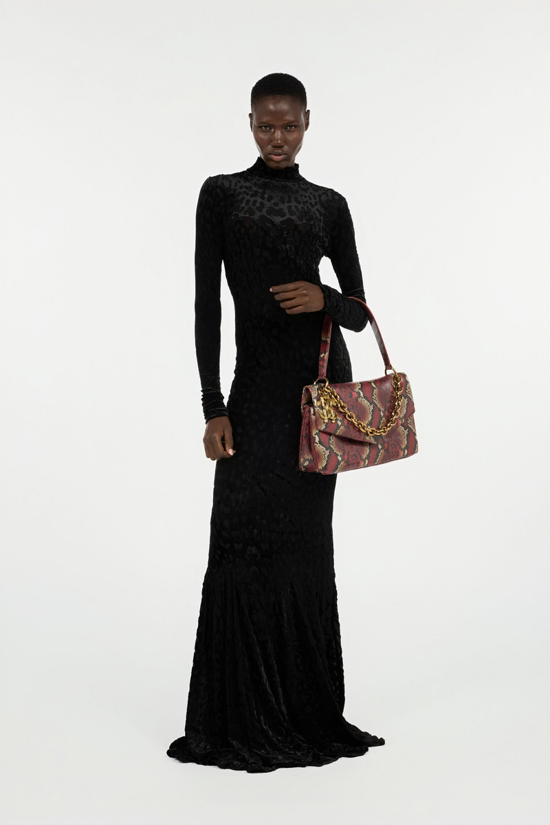 Roberto Cavalli Long Black Dress With Jaguar Skin Pattern outlook