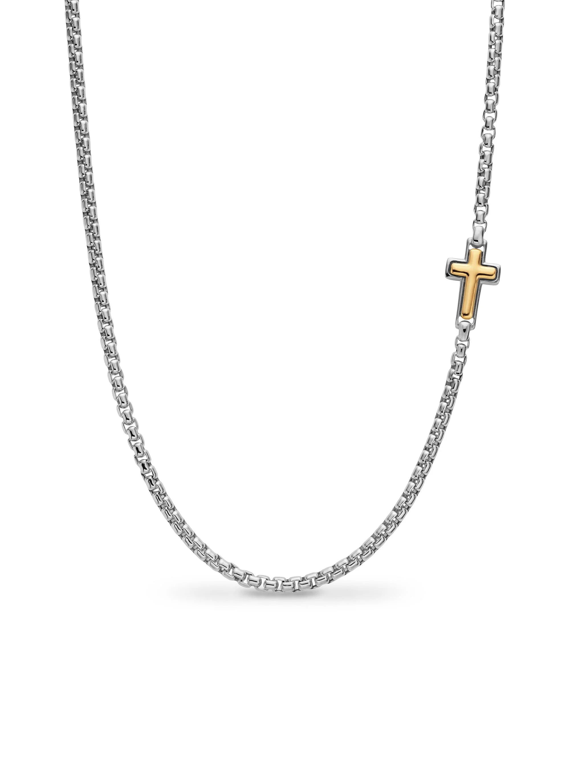 Men's Cross Station Necklace in Sterling Silver - Silver - 1