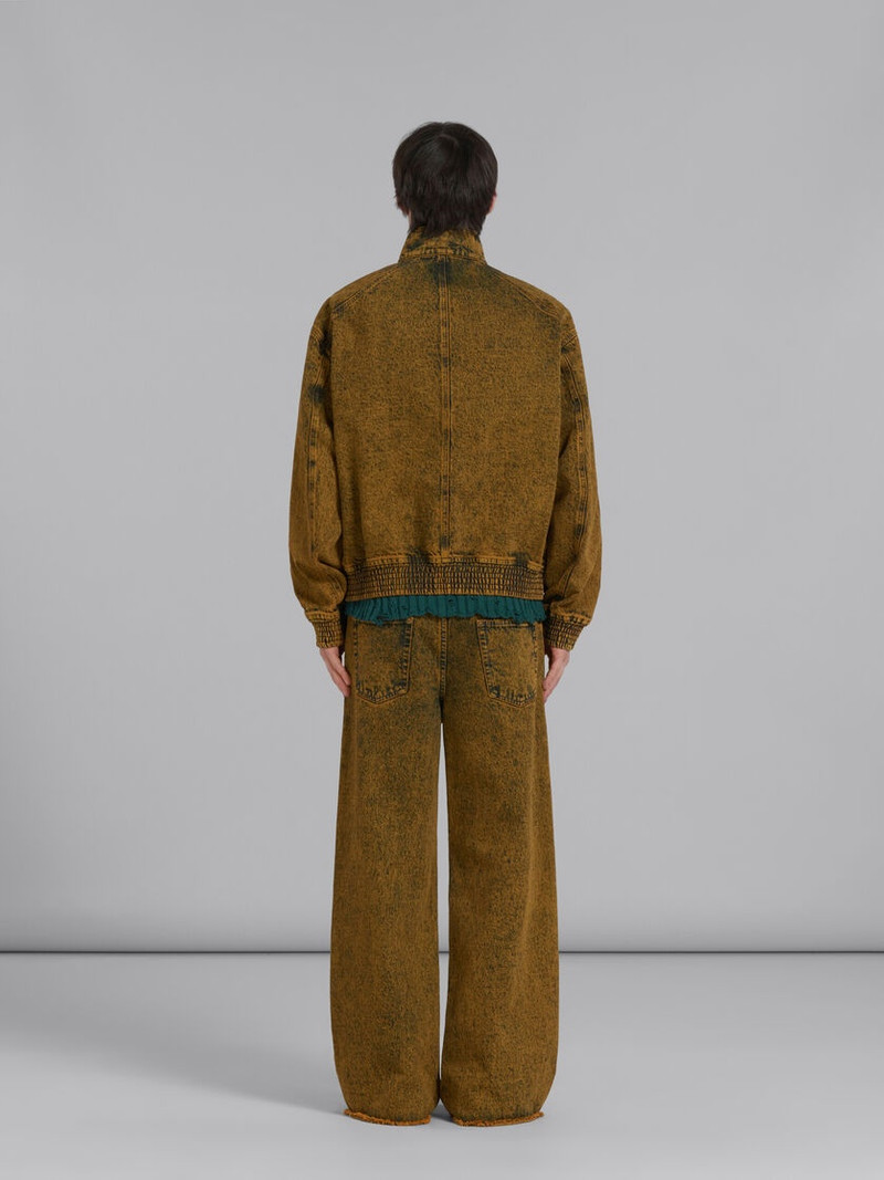 BROWN MARBLE-DYED DENIM BOMBER JACKET 3