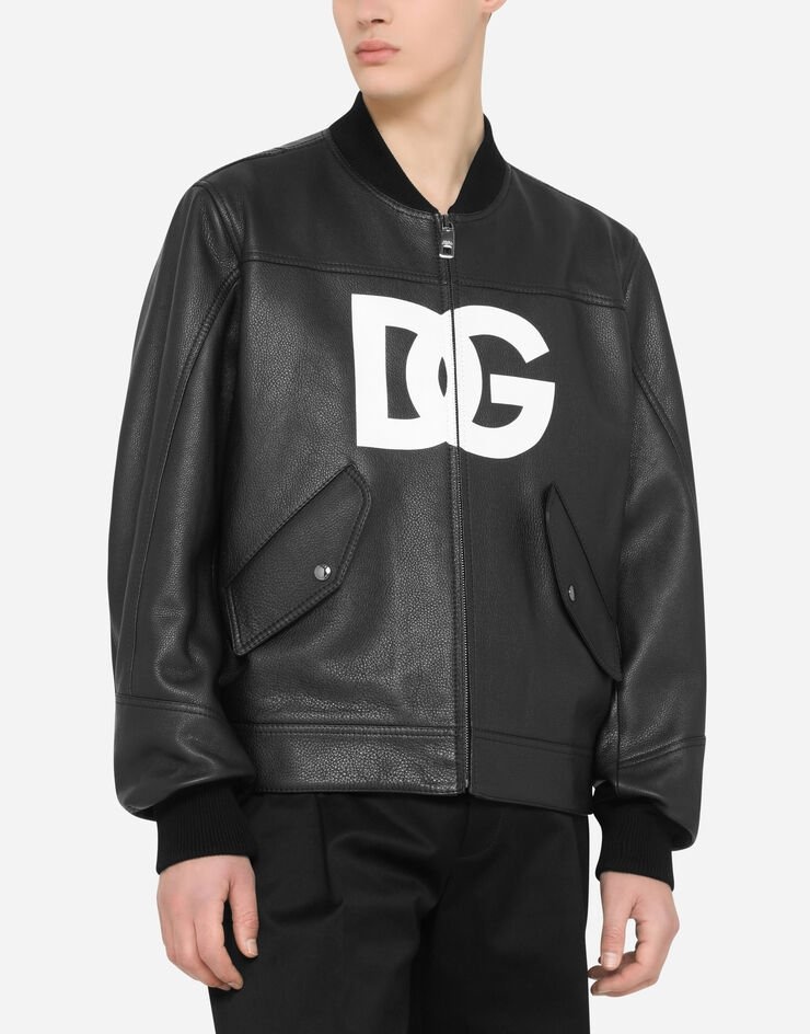 Leather jacket with DG logo print - 4