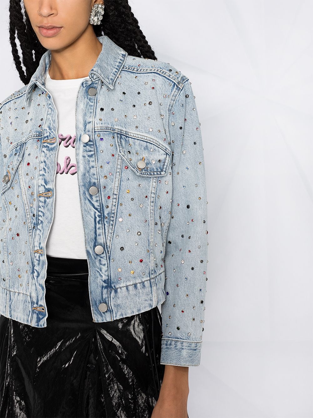 stud embellished cropped denim jacket - 3