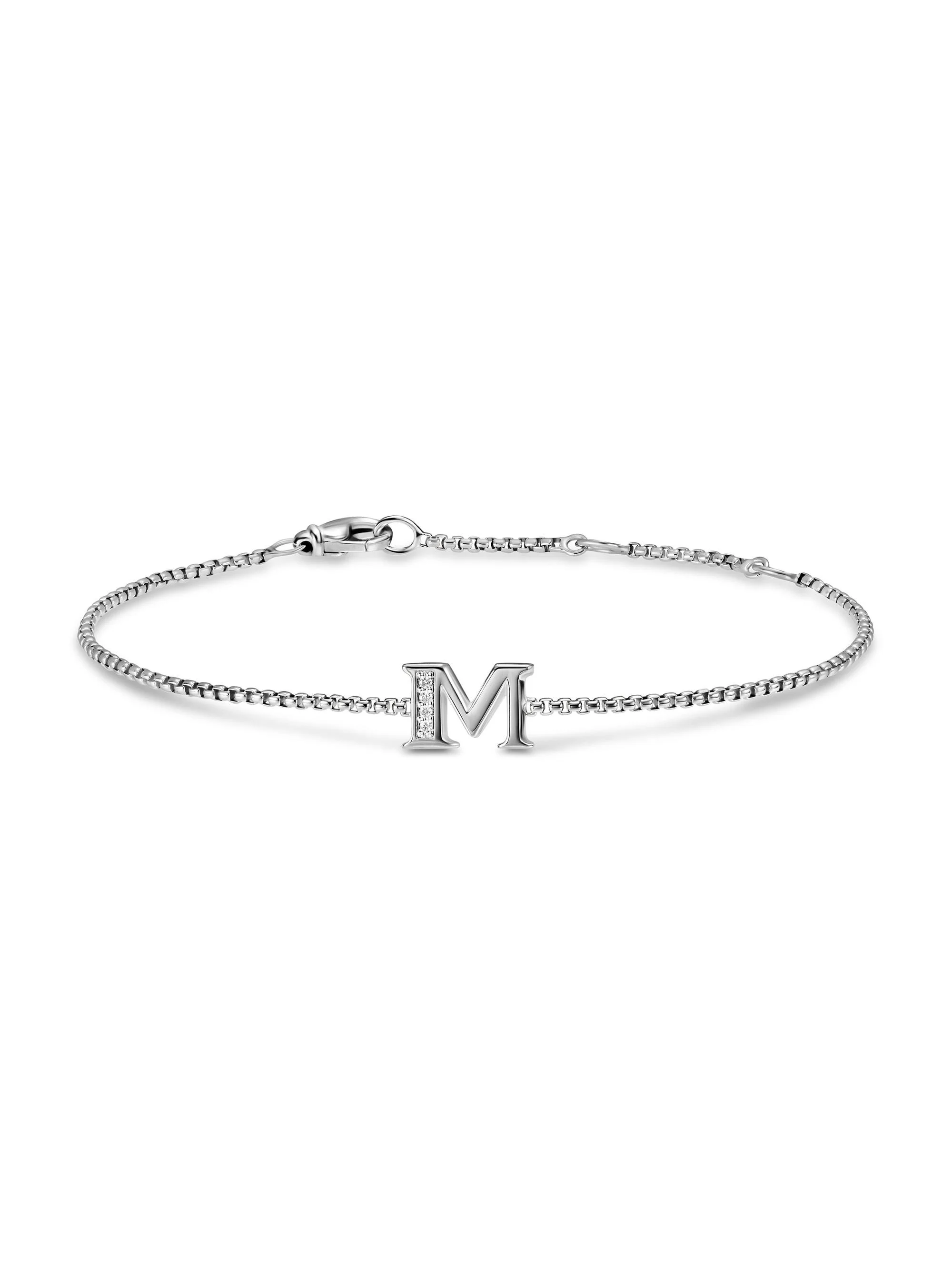 Women's Petite Initial Chain Bracelet in Sterling Silver - Diamond M - 1